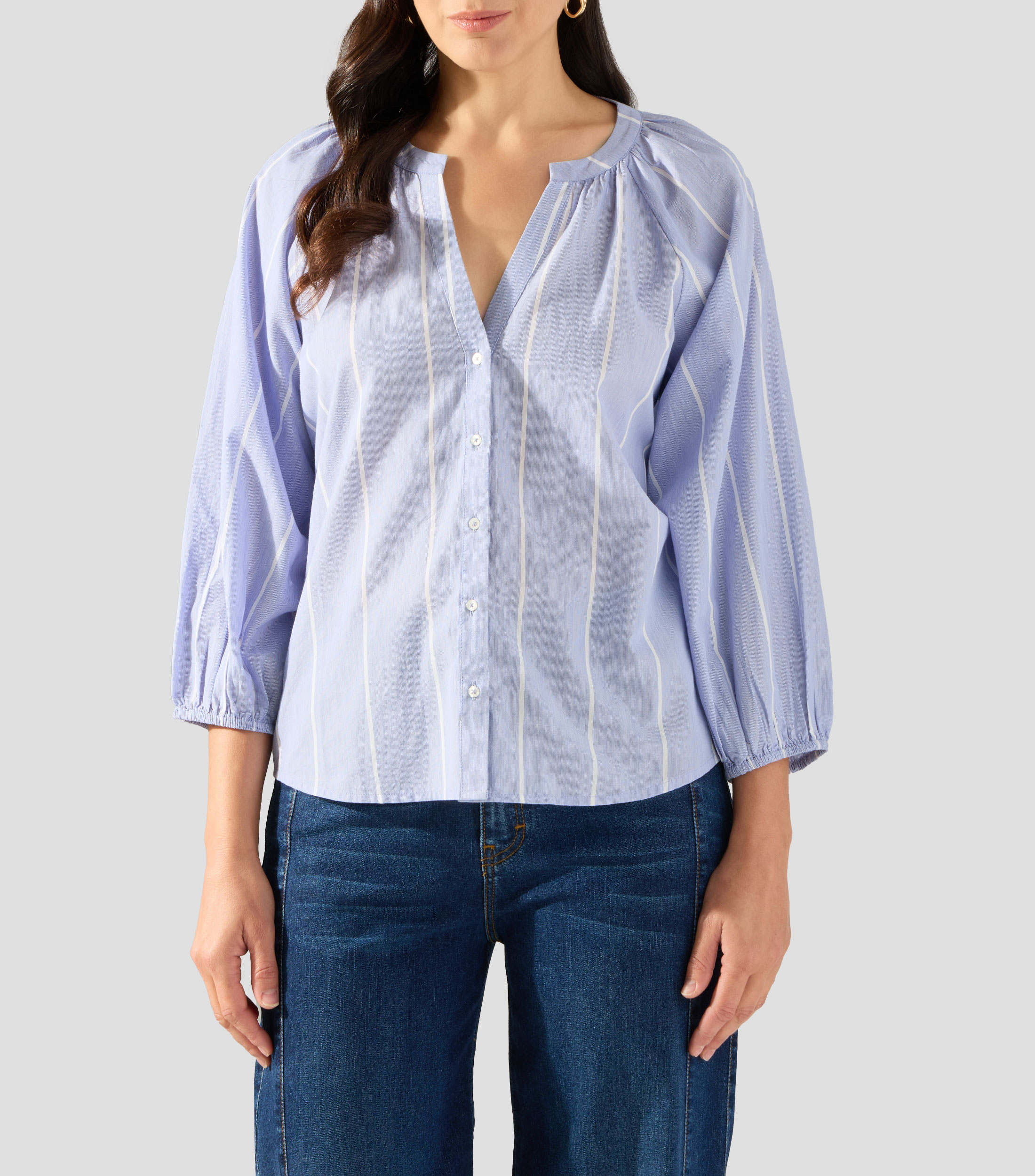 Blusa de rayas con manga 3/4 Mujer