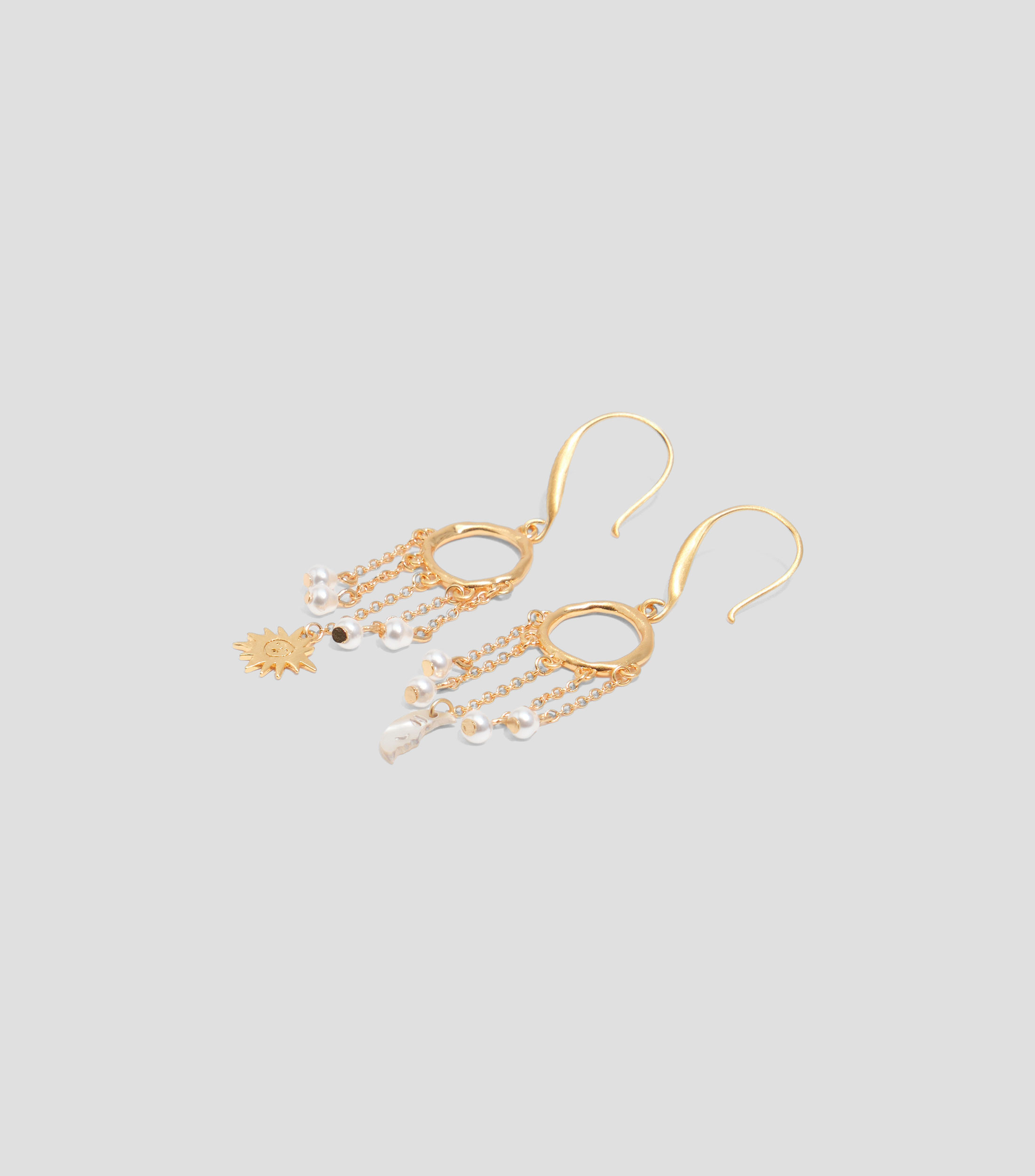 Pendientes sol y luna cadenas dorado cepillado Mujer