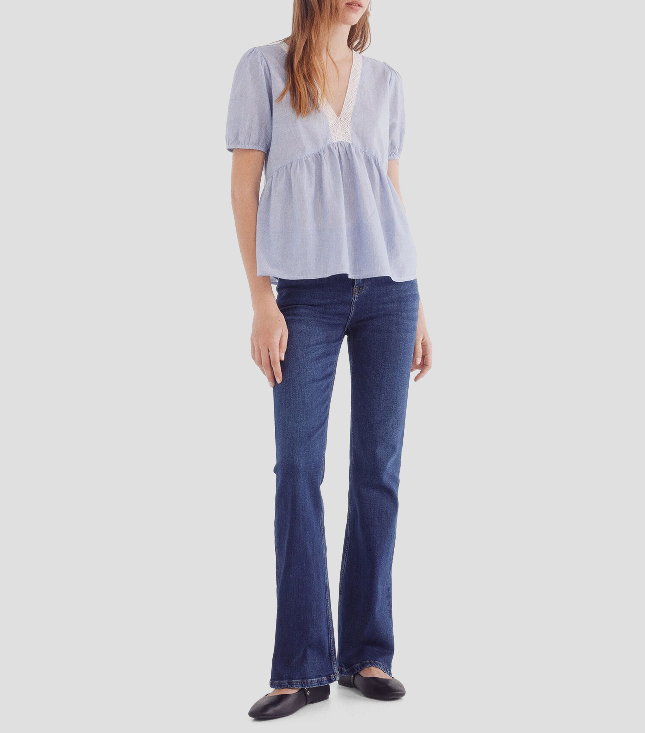 Blusa con líneas de manga corta Mujer