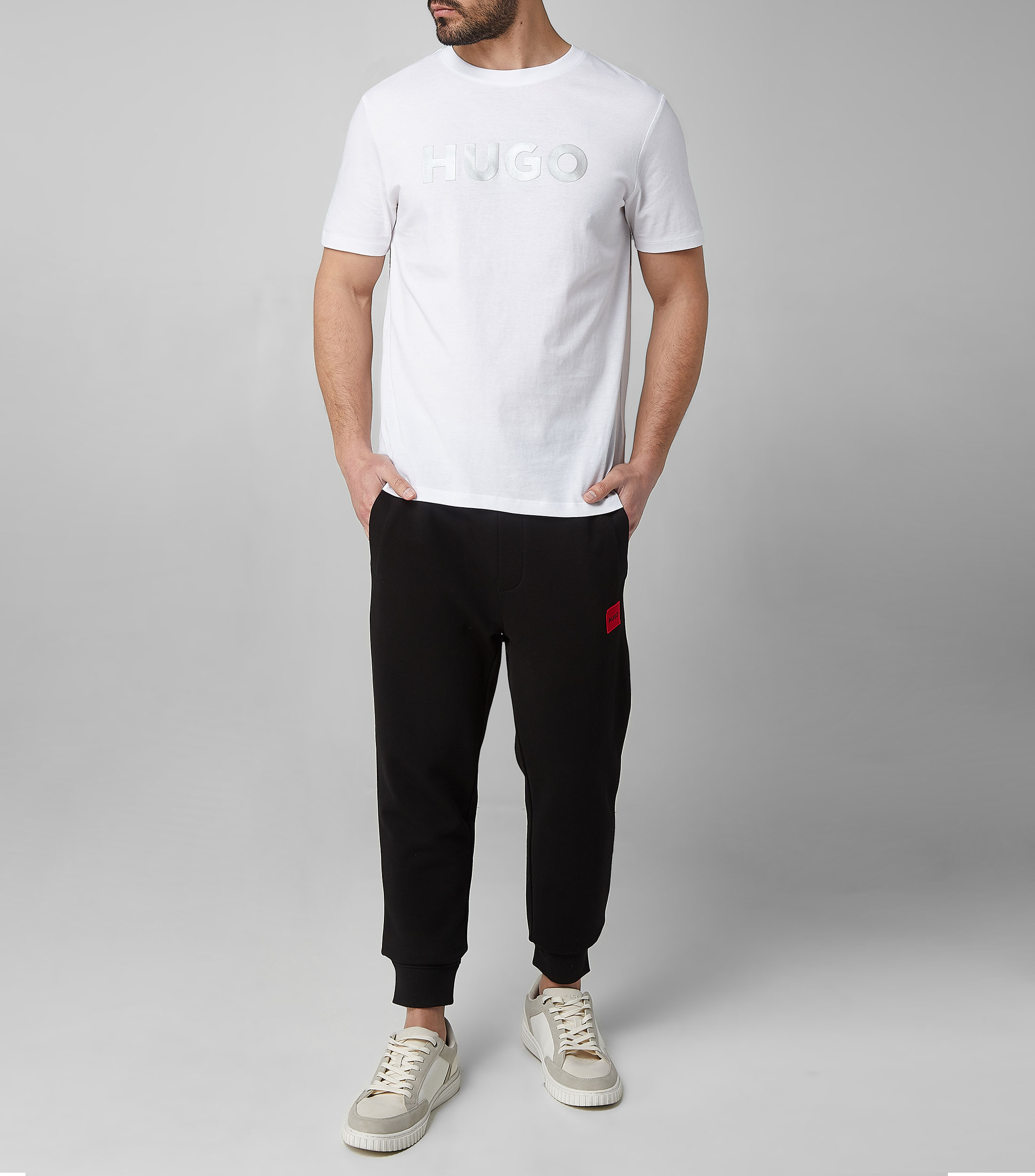 Pantalón HUGO de chándal en algodón con parche de logo rojo Hombre