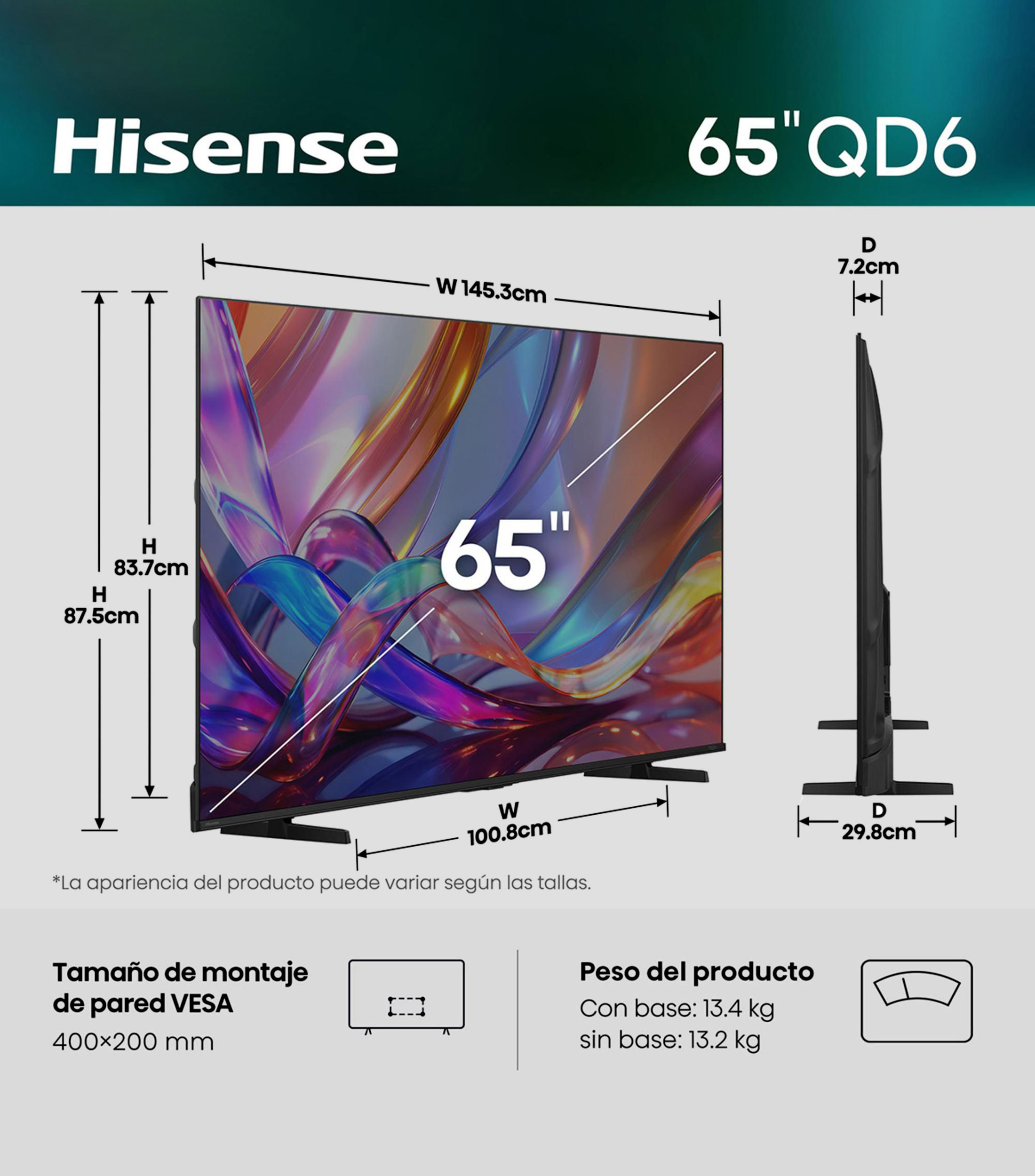 Pantalla 65 Pulgadas Plana QLED 4K 65QD6SFM