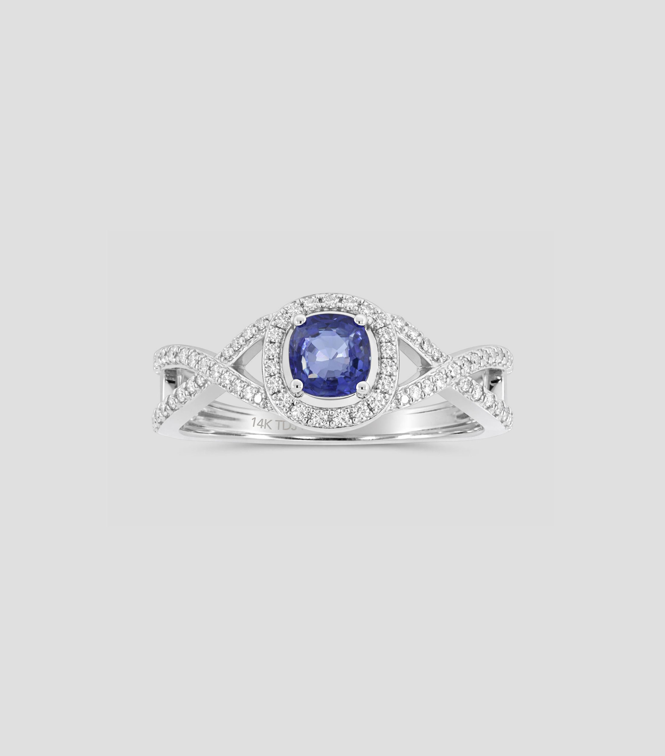Anillo en Oro blanco de 14 Kilates con zafiro y brillantes Mujer