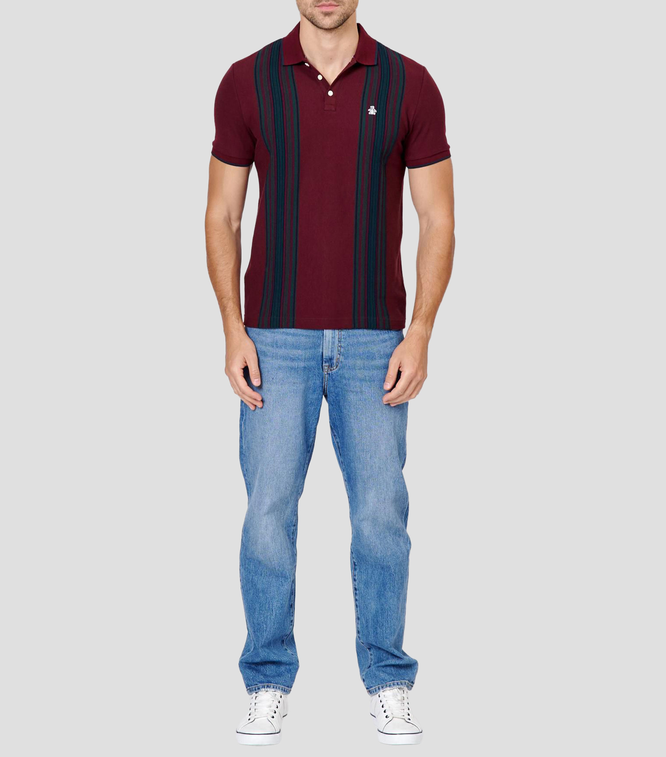 Playera tipo polo manga corta líneas Hombre