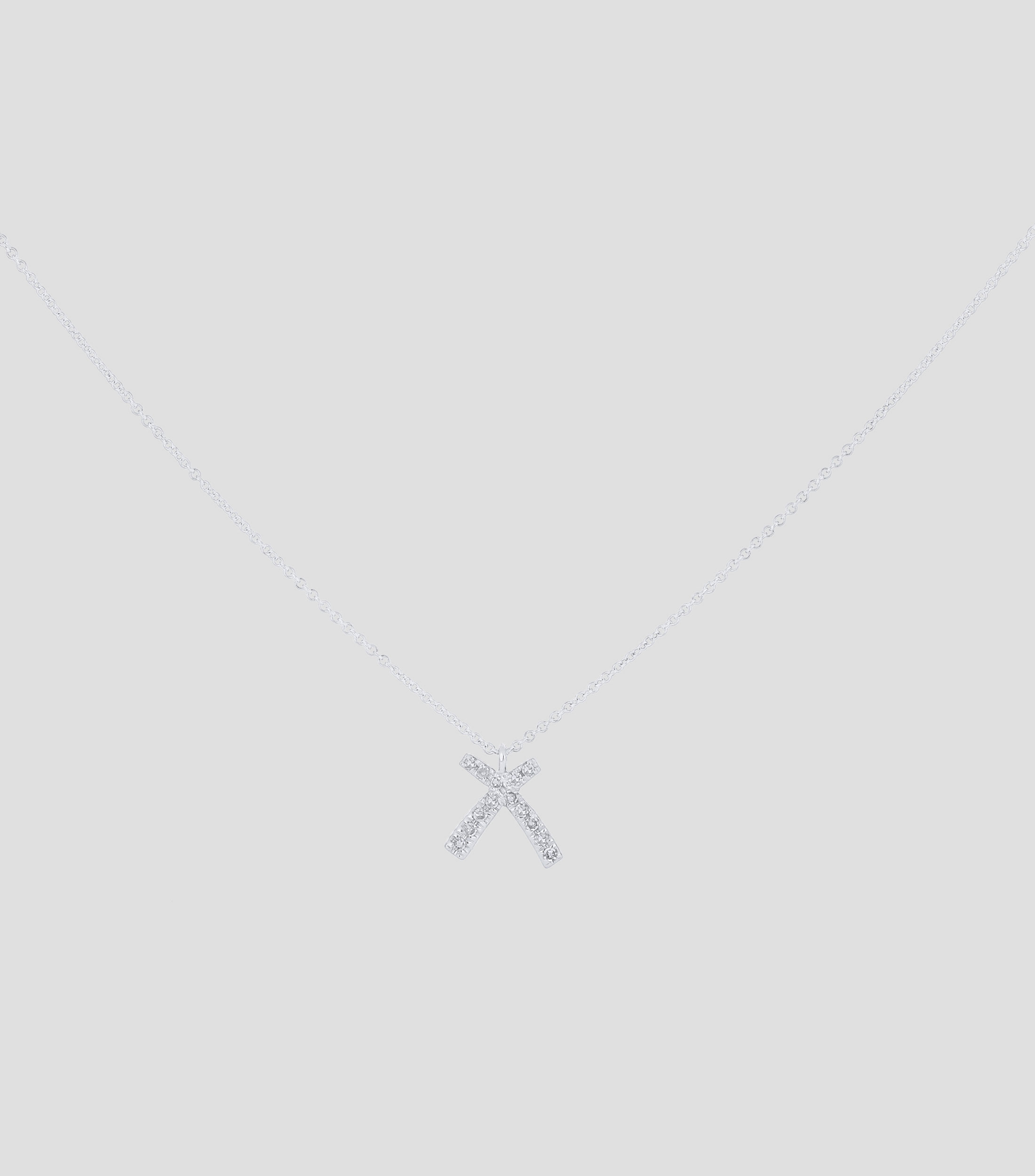 Collar en oro blanco de 14 Kts con diamantes Letra "X" Mujer
