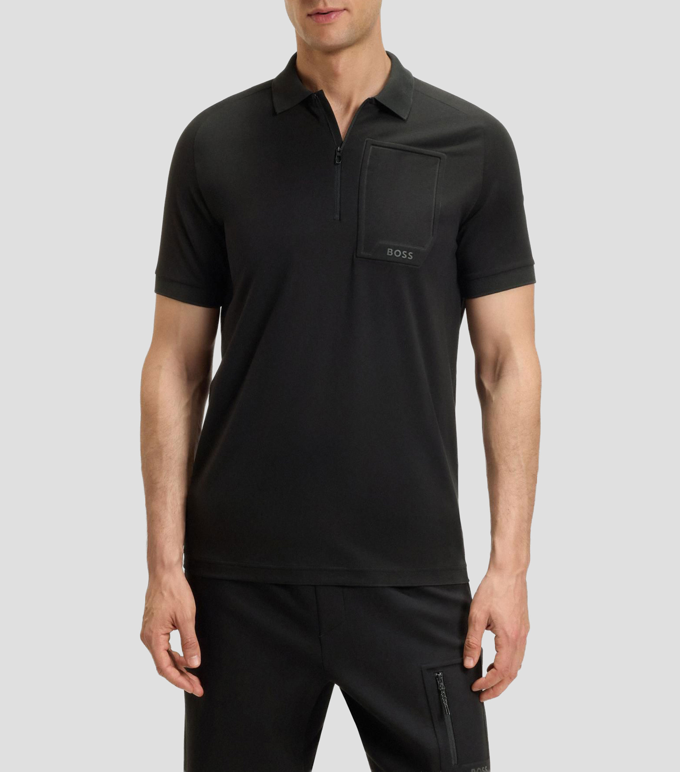 Polo con cuello de cremallera en piqué de algodón elástico con absorción de humedad Hombre