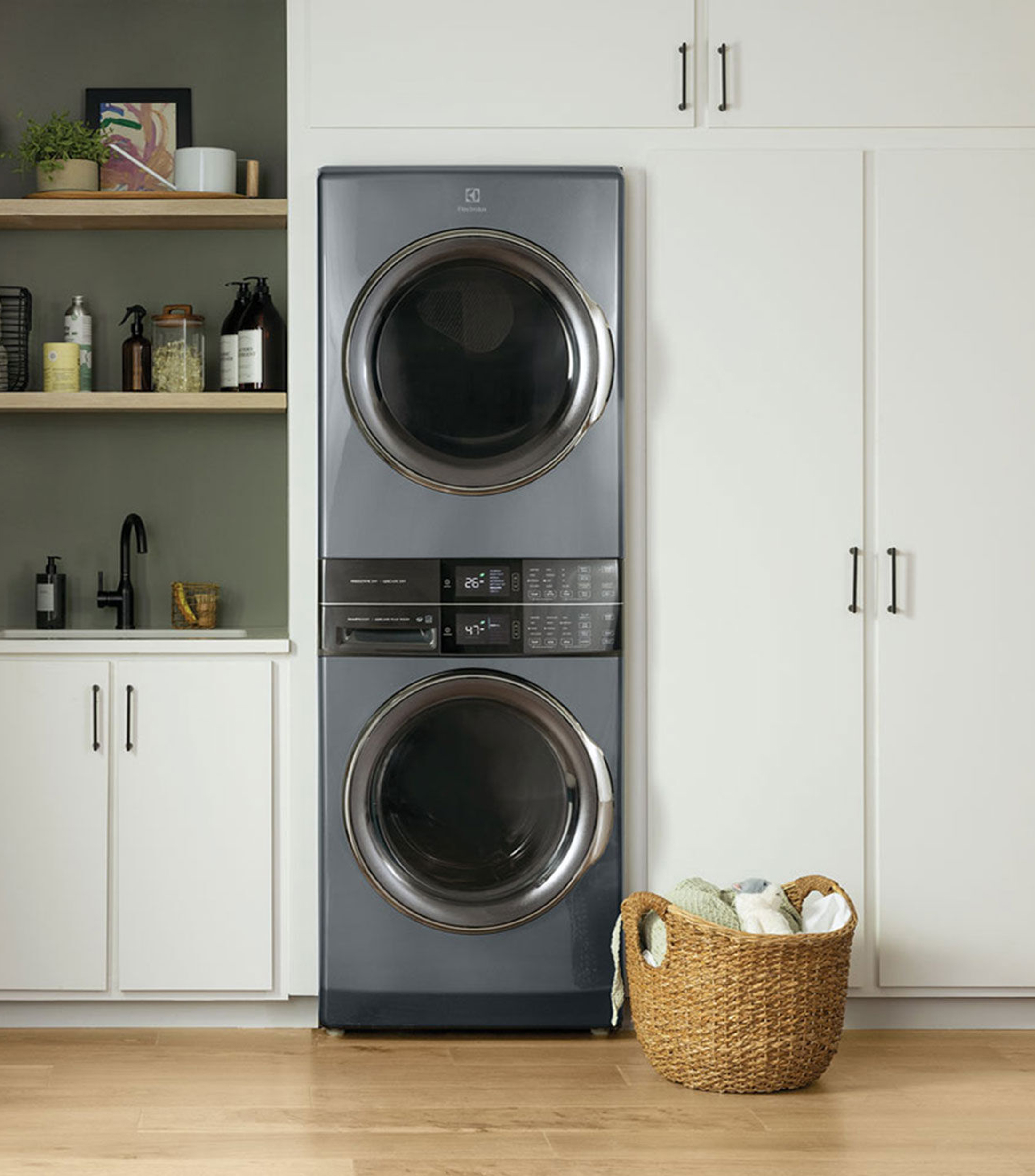 Lavasecadora a Gas 21 Kg de una sola unidad Laundry Tower Serie 300 Carga Frontal ELTG7600AT Gris