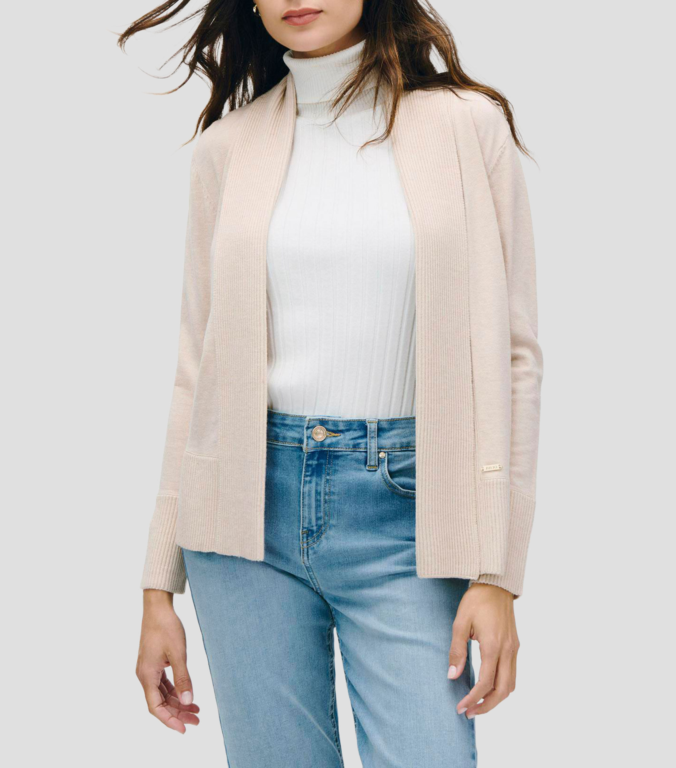 Cárdigan tejido combinado canalé Mujer