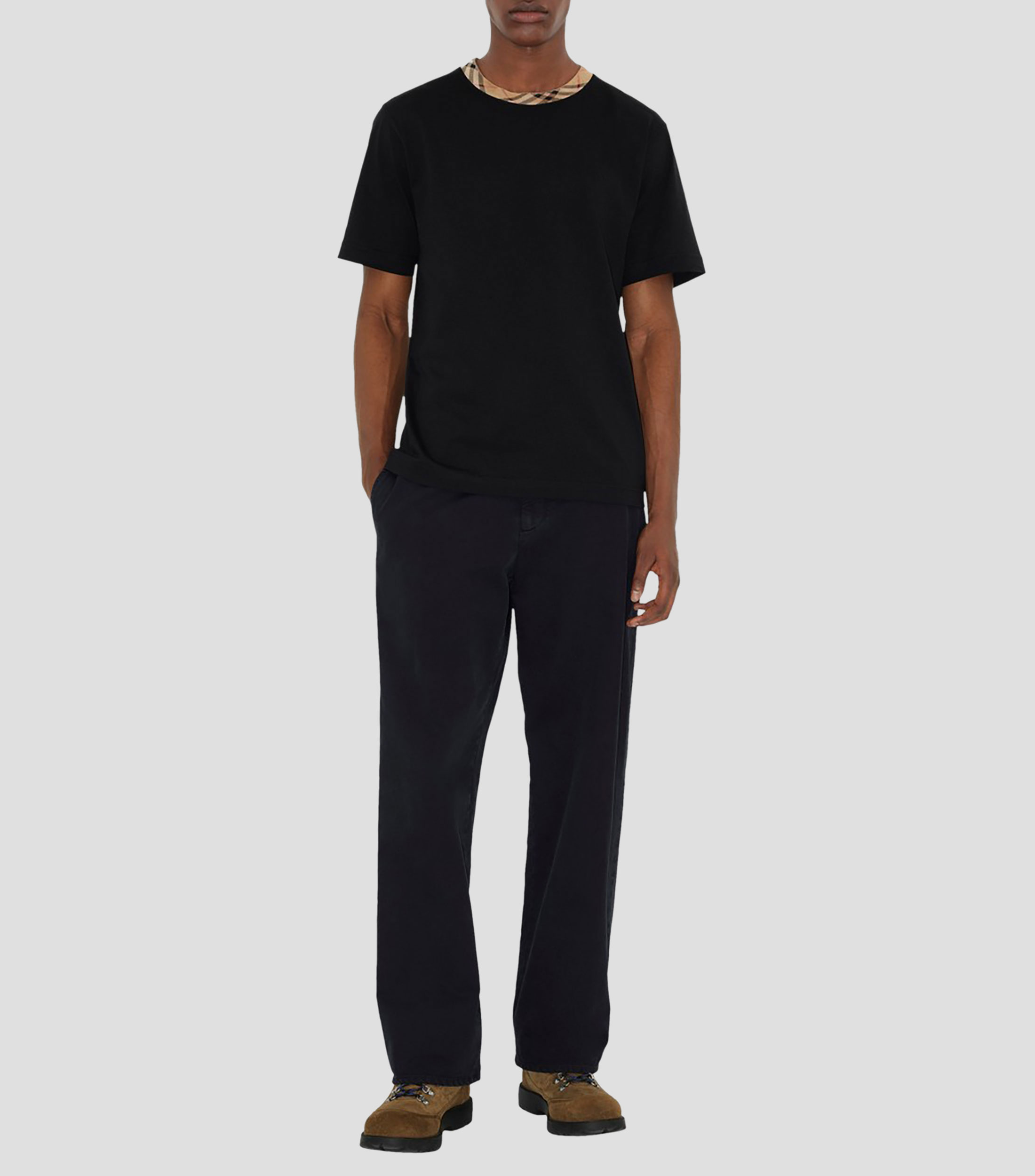 Playera cuello redondo de manga corta Check lisa Hombre