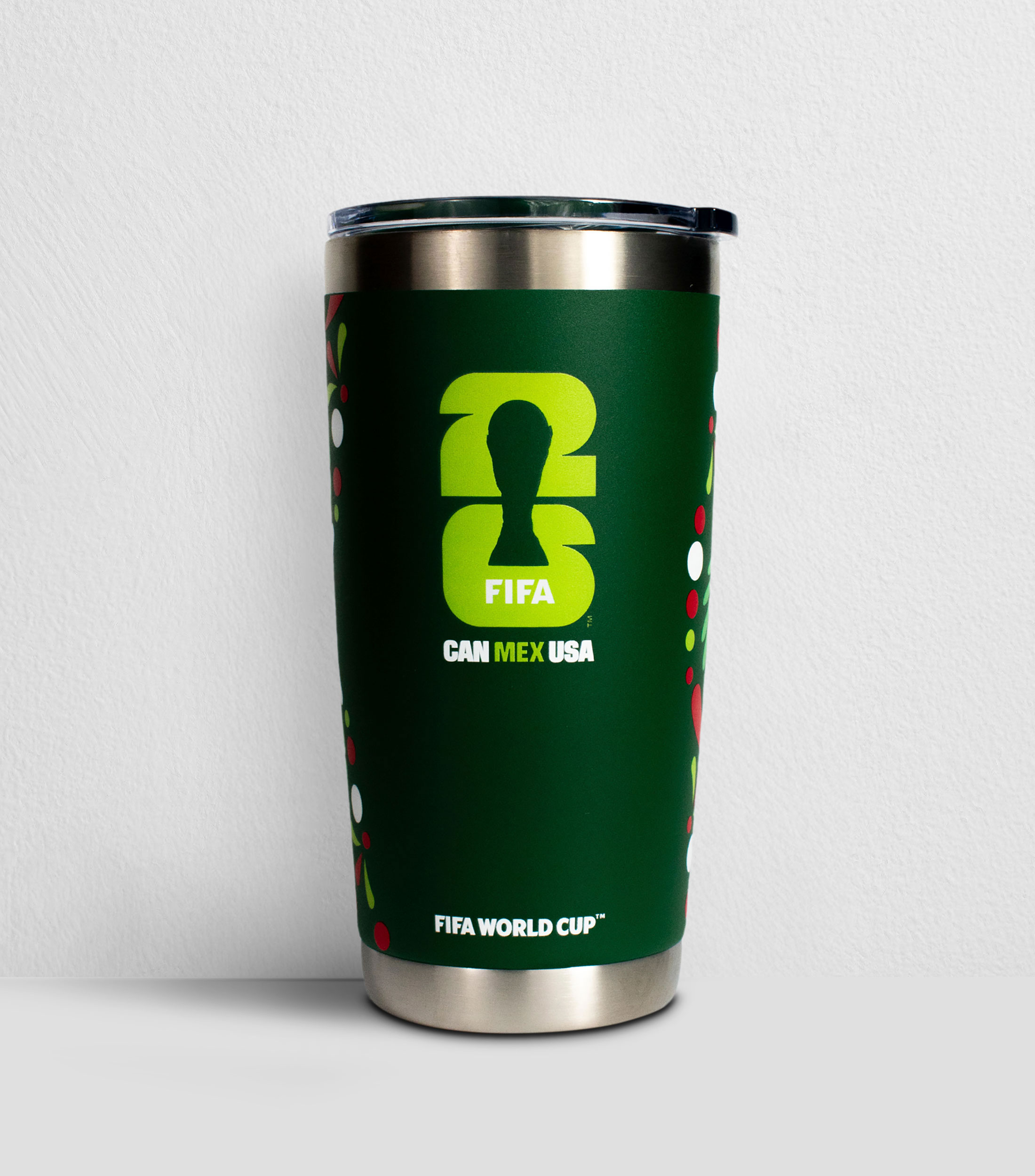 Termo FIFA World Cup 2026 verde en acero inoxidable, 591 ml