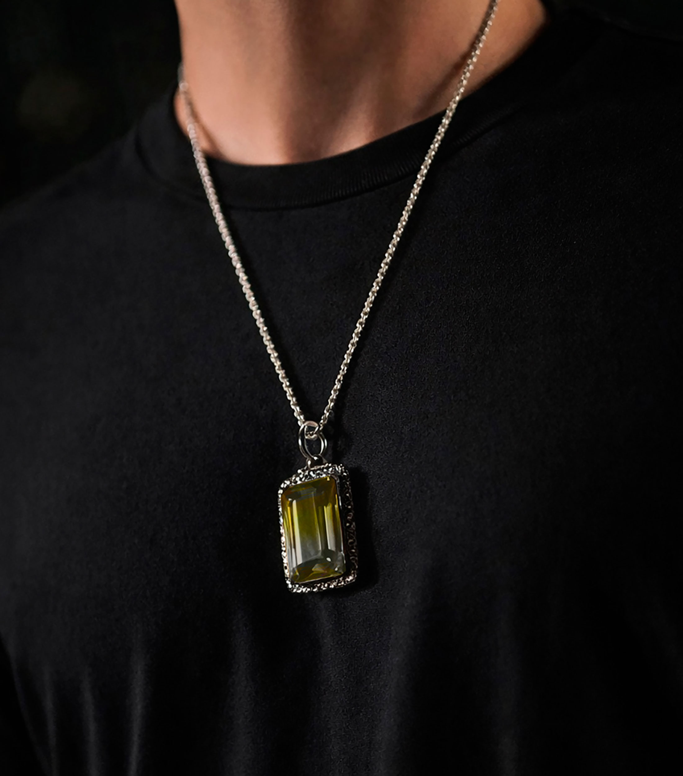 Dije rectangular Big Trec en plata con citrino brasileño Unisex