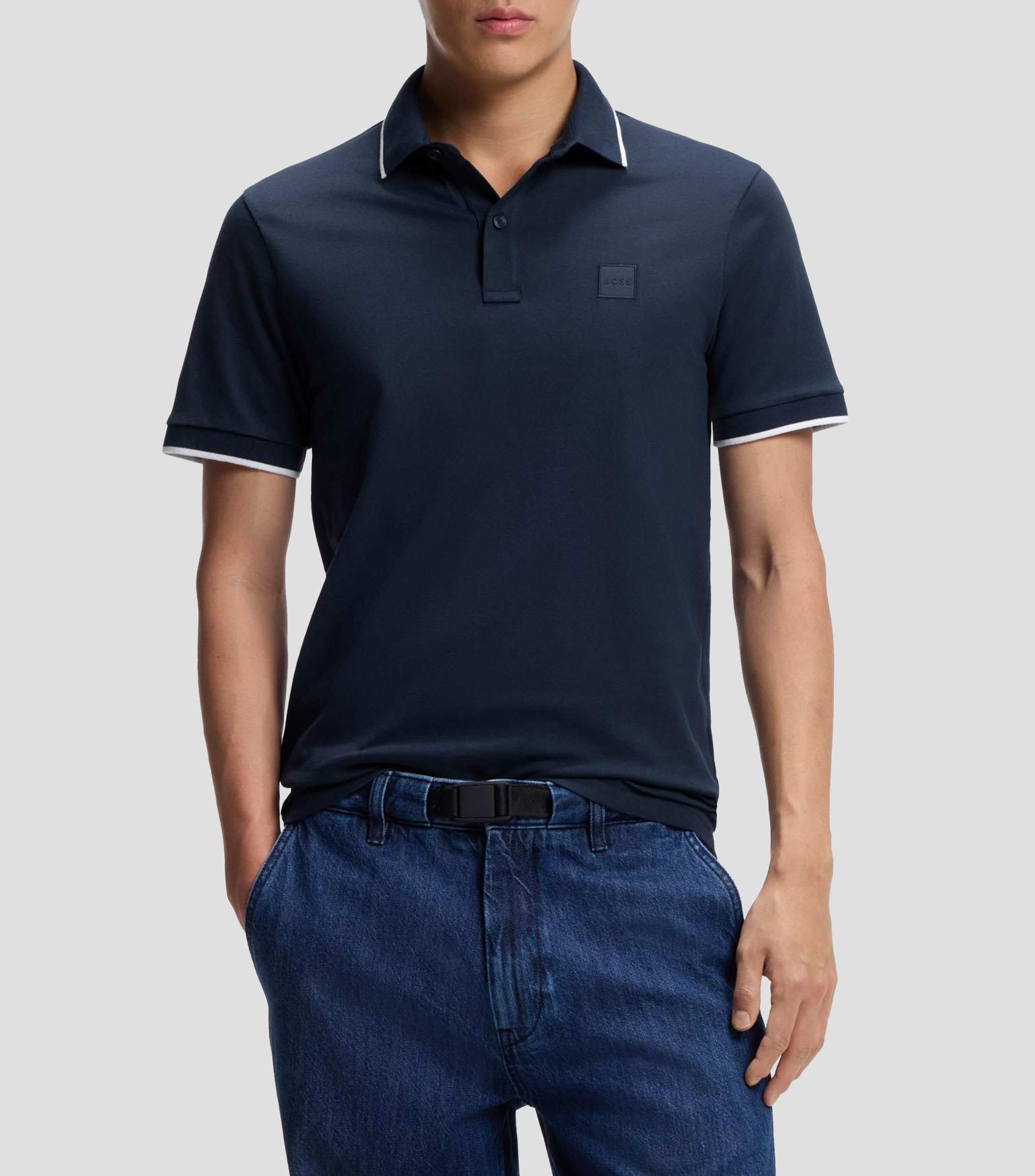 Polo slim fit de piqué de algodón elástico Hombre