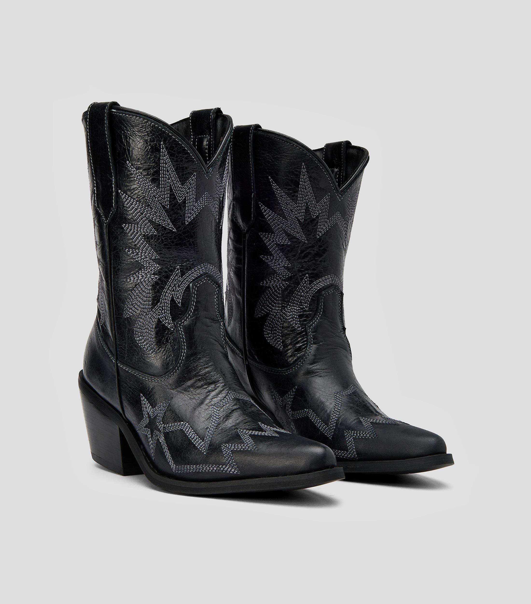 Botas Vaqueras cortas Hudson en piel con tacón medio y ancho Mujer