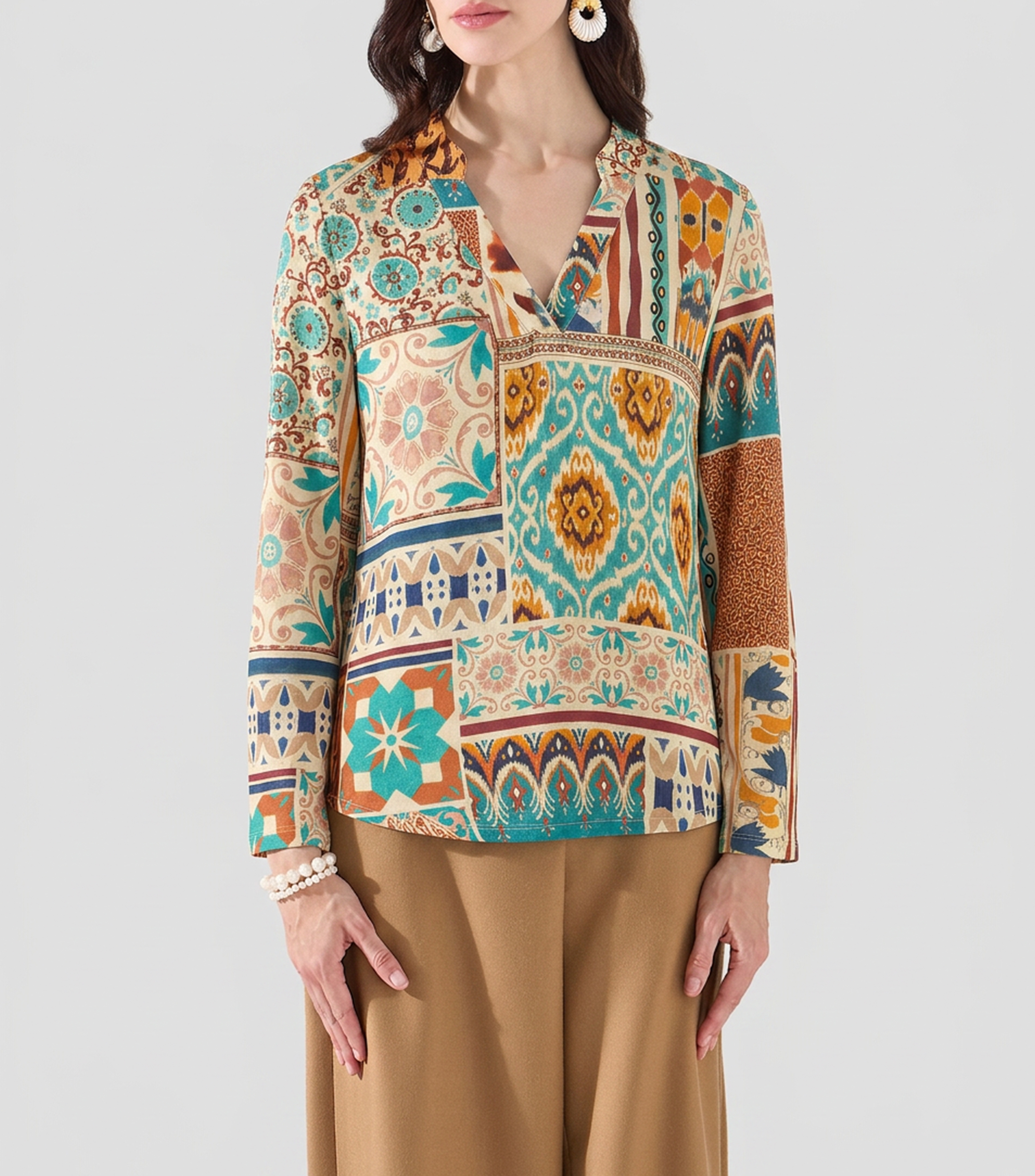 Blusa estampada manga larga Mujer