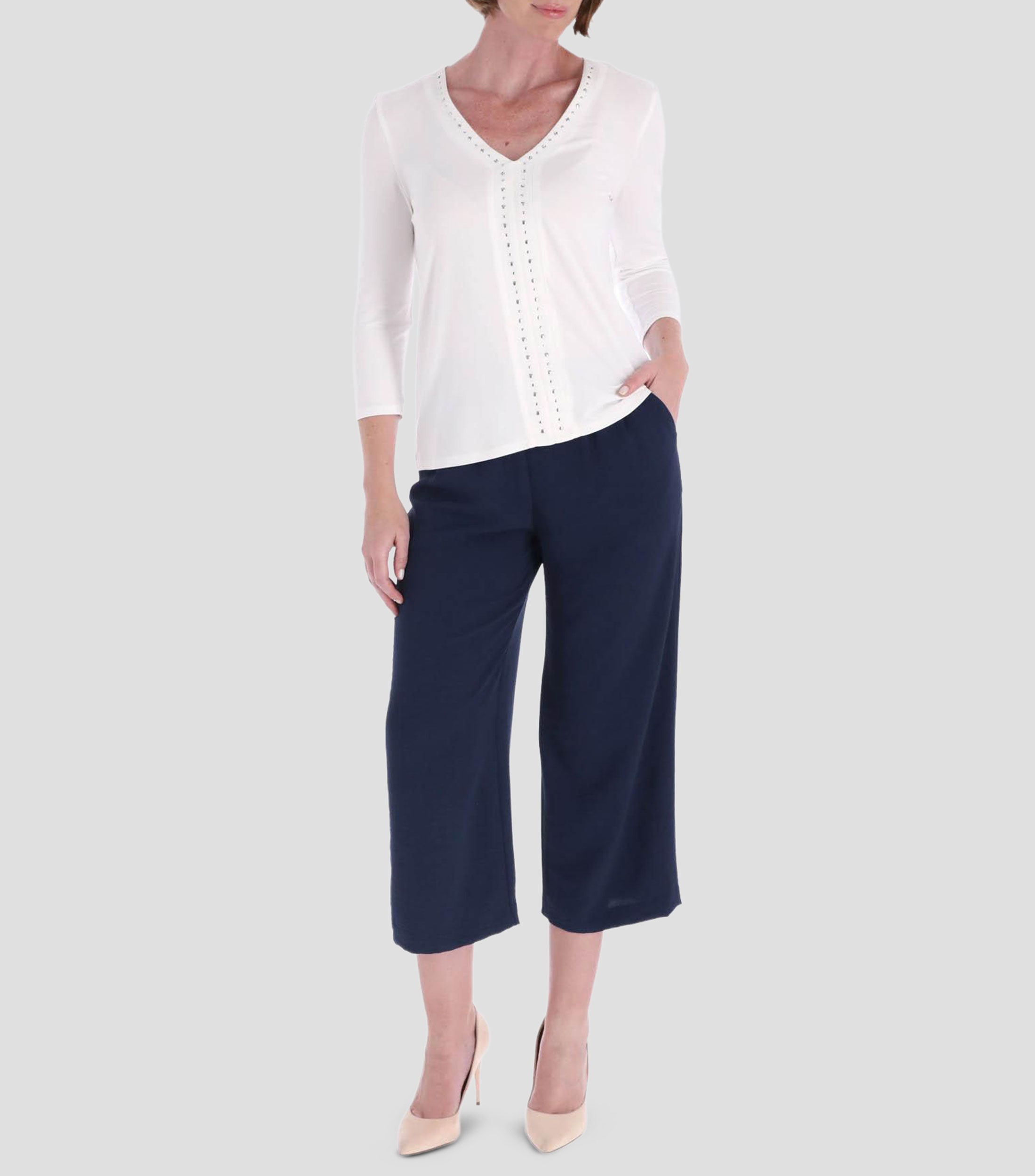 Blusa lisa manga 3/4 Mujer