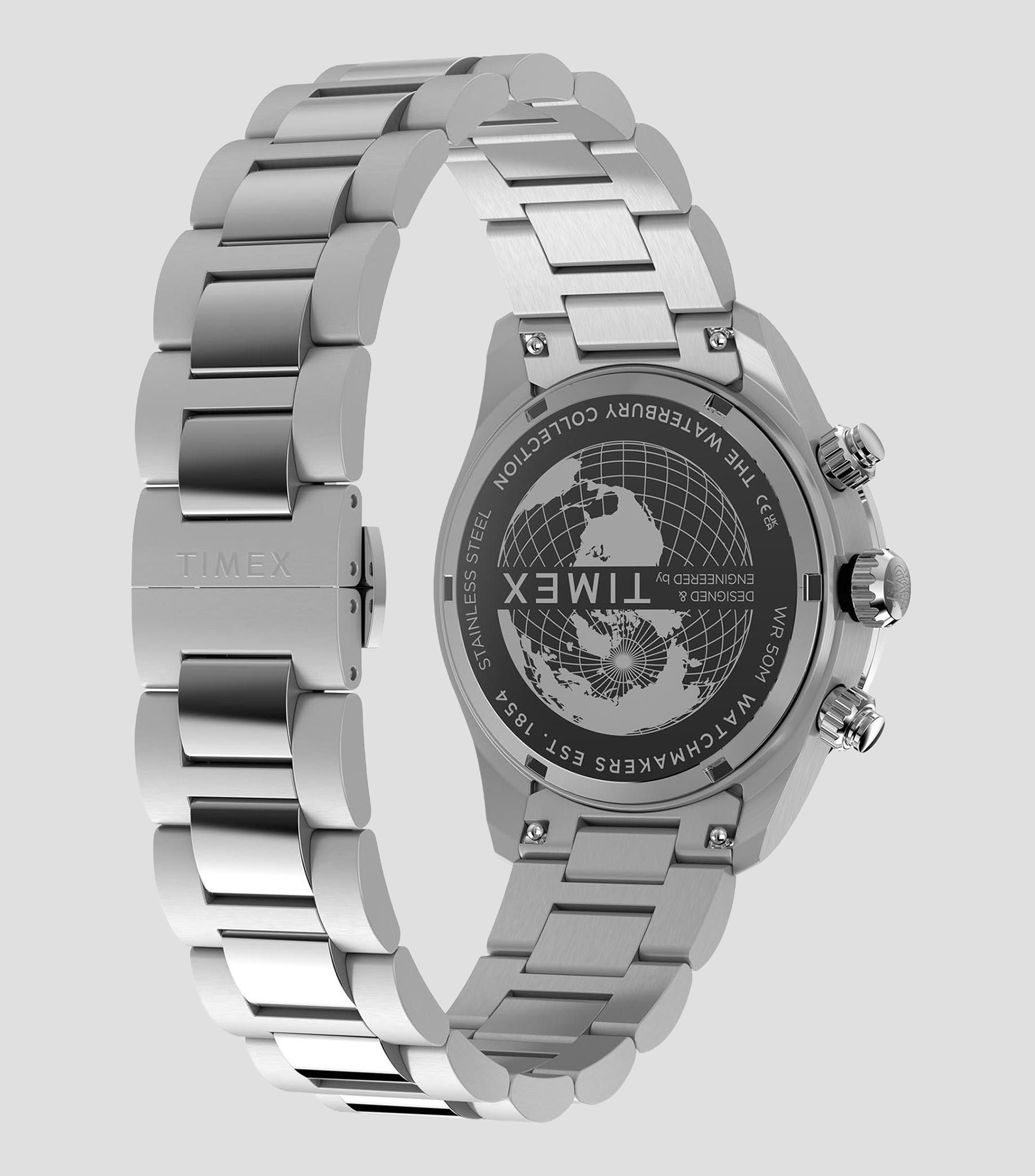 Reloj para hombre Waterbury Heritage Chronograph casual plateado, azul