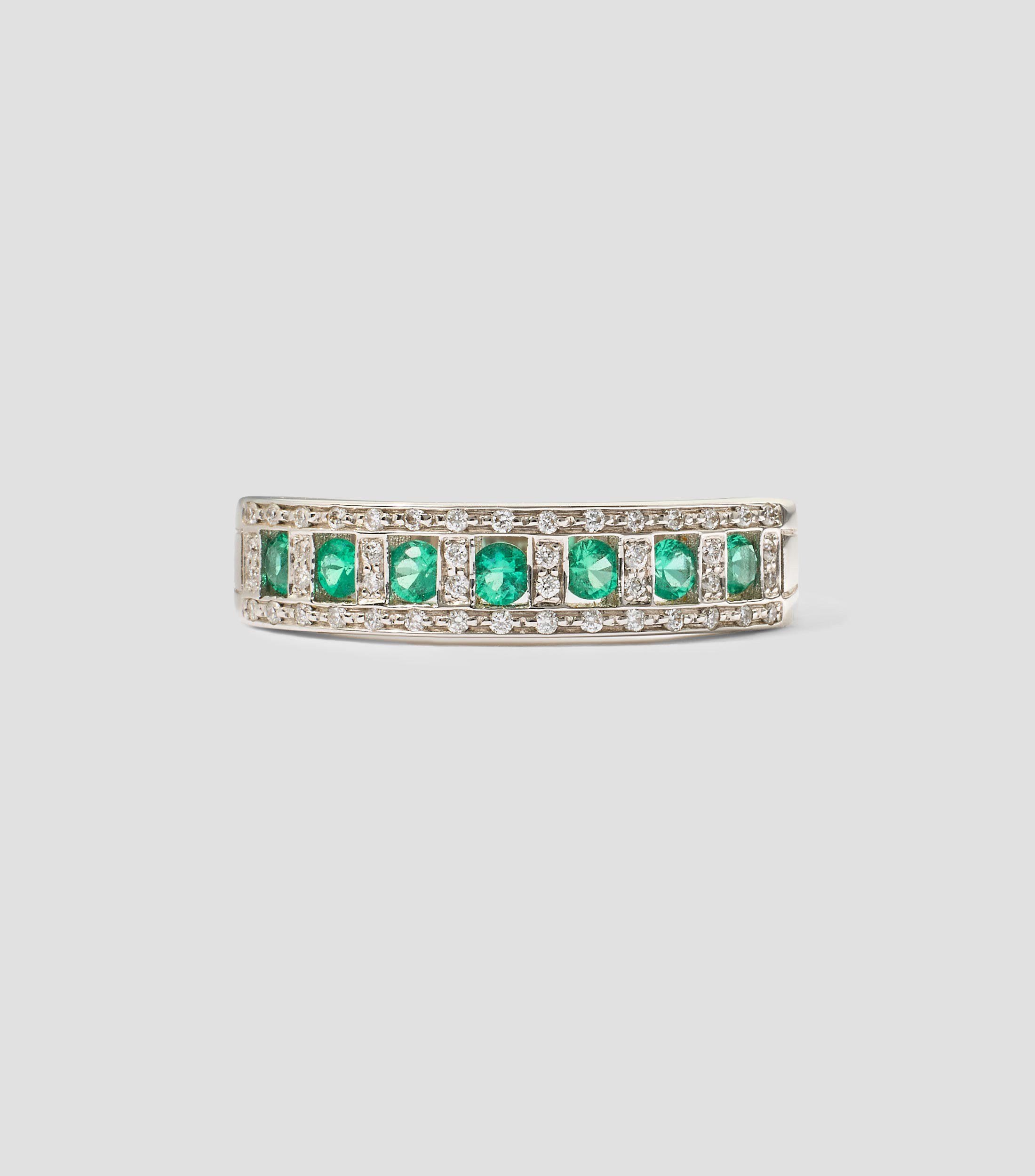 Anillo en oro blanco de 18 kilates Belle Époque con diamantes y esmeraldas Mujer