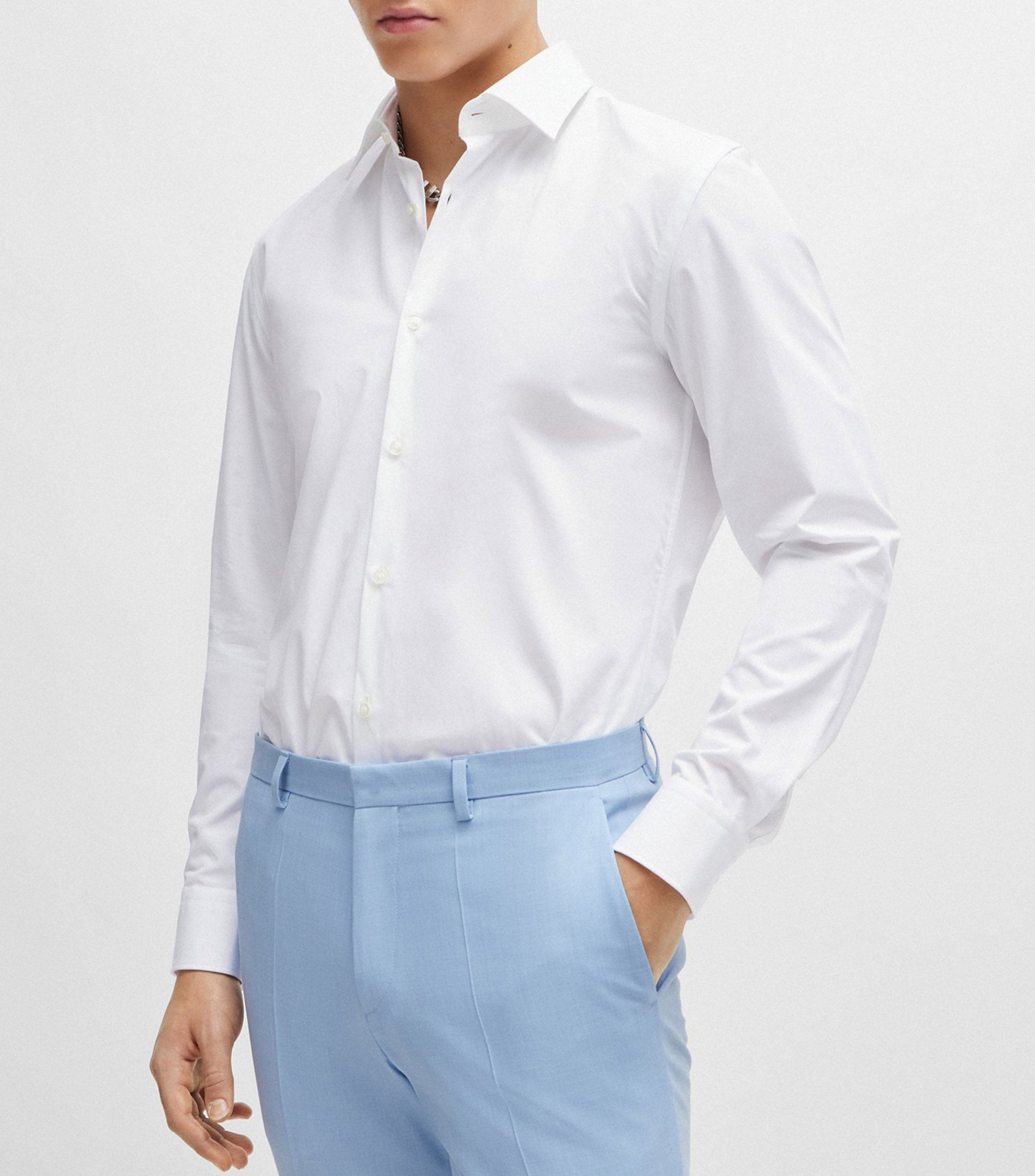 Camisa de vestir Hugo slim fit en popelin de algodon Hombre