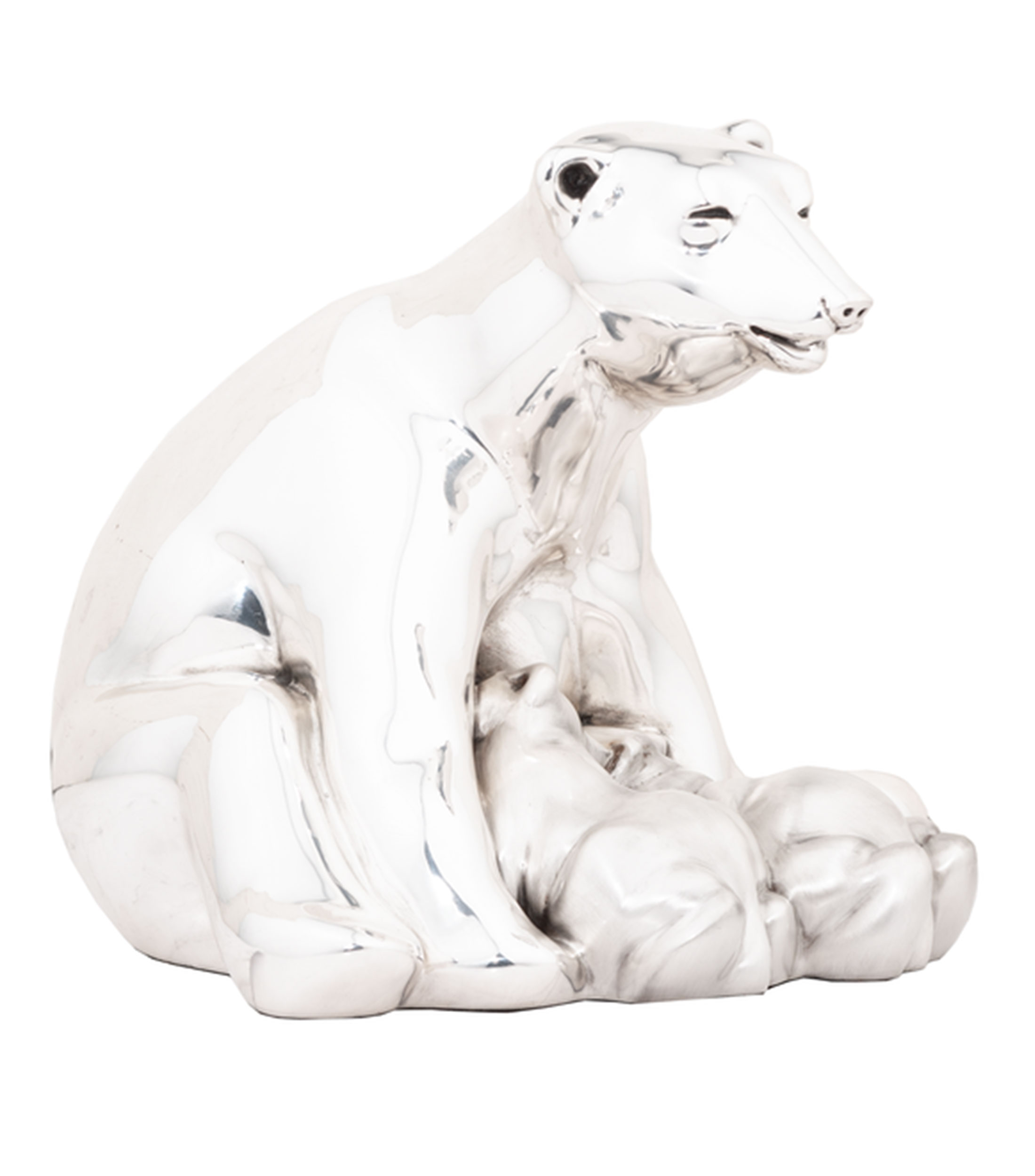 Escultura Familia de Osos Polares en Plata