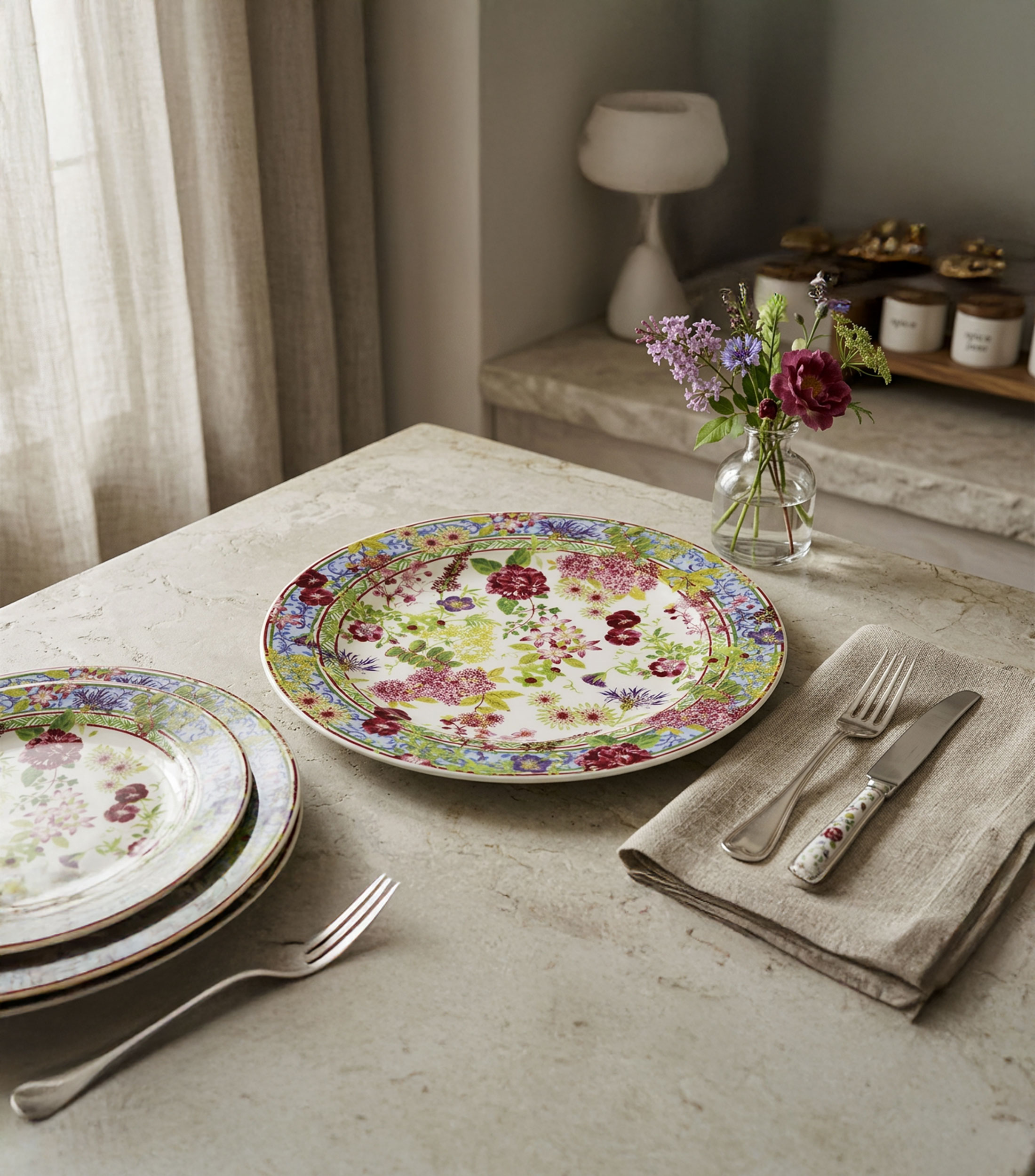 Set 4 platos para canapé Millefleurs pintado