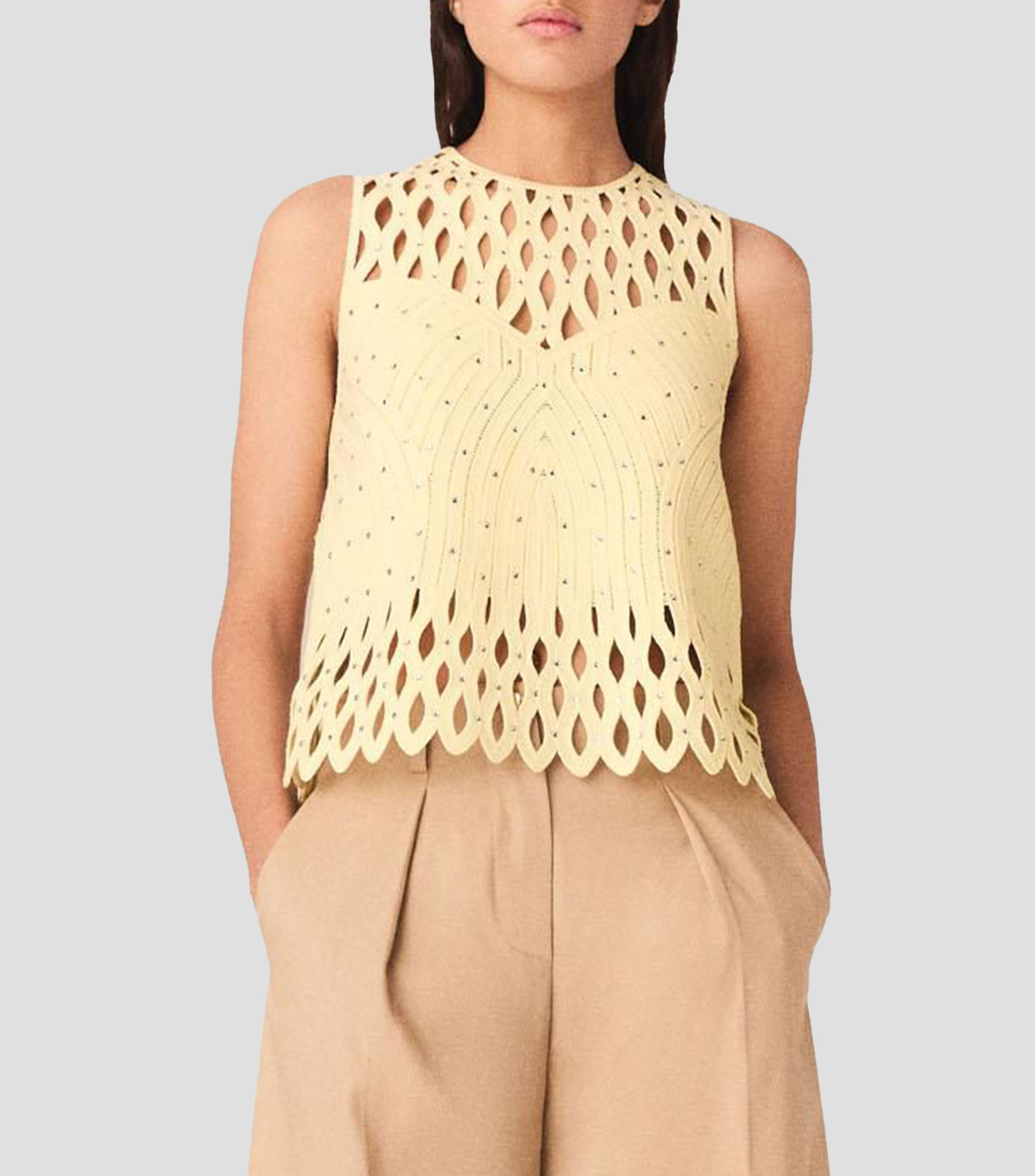 Blusa con microdiseños sin mangas Mujer