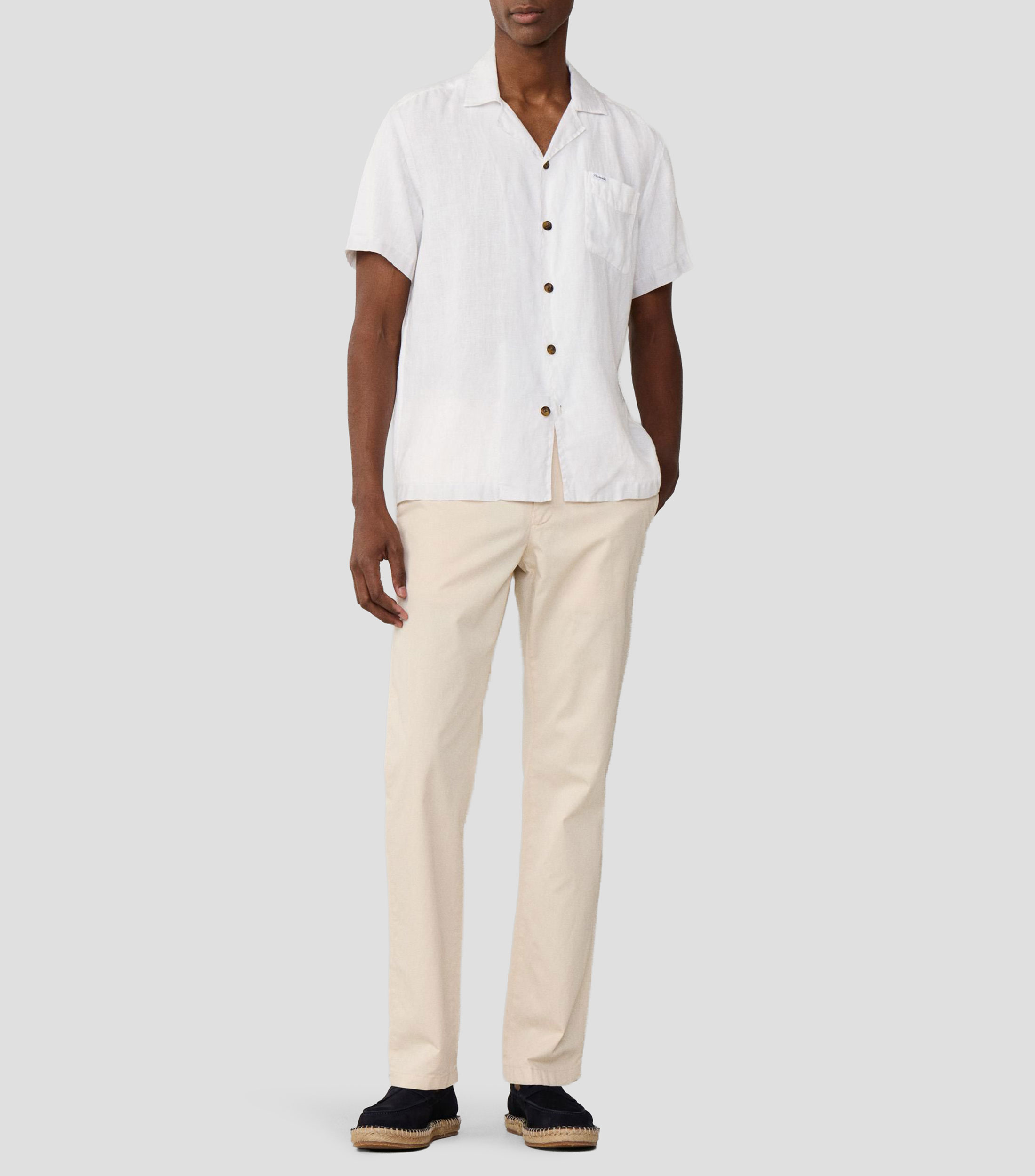Camisa lisa de lino manga corta Hombre