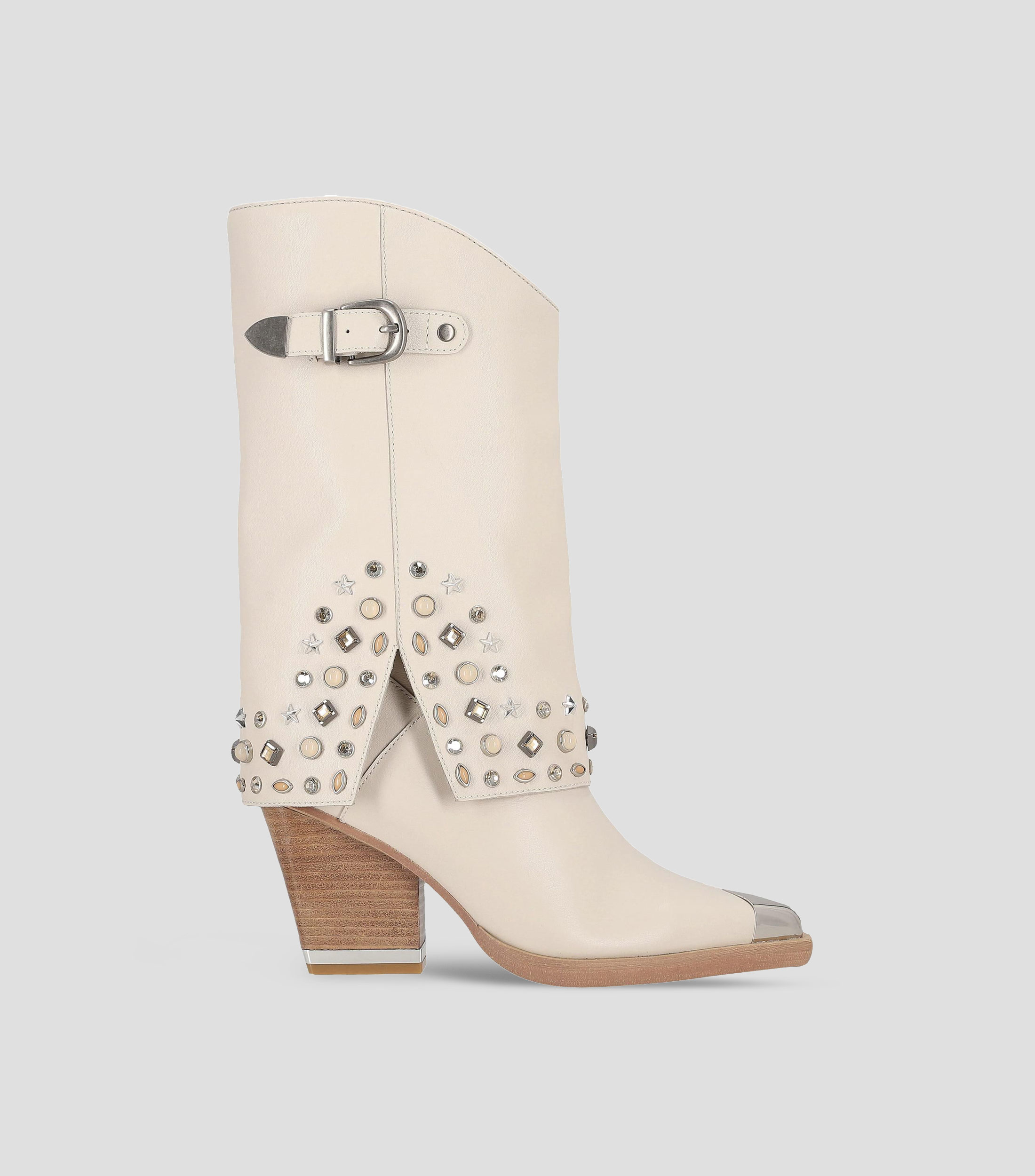 Botas vaqueras de piel con tacón alto cuadrado Mujer