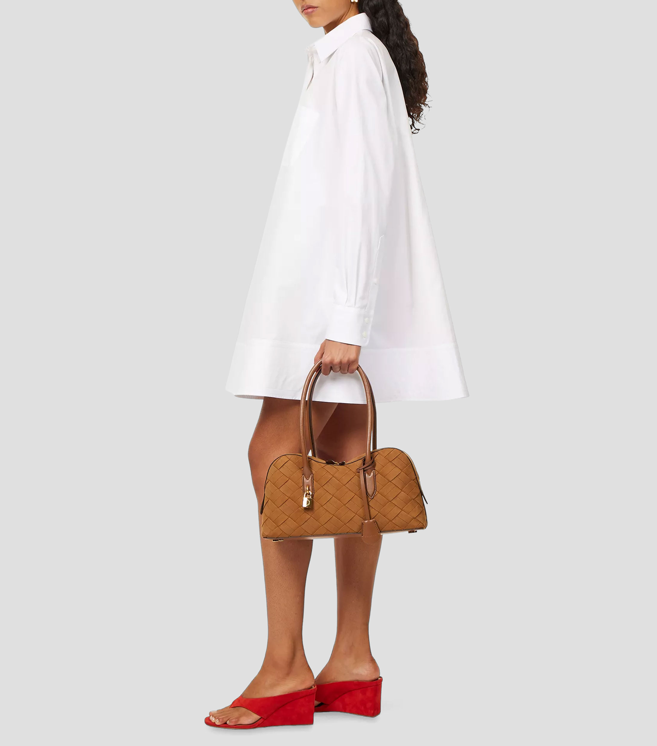 Vestido camisero mini con manga larga liso Mujer
