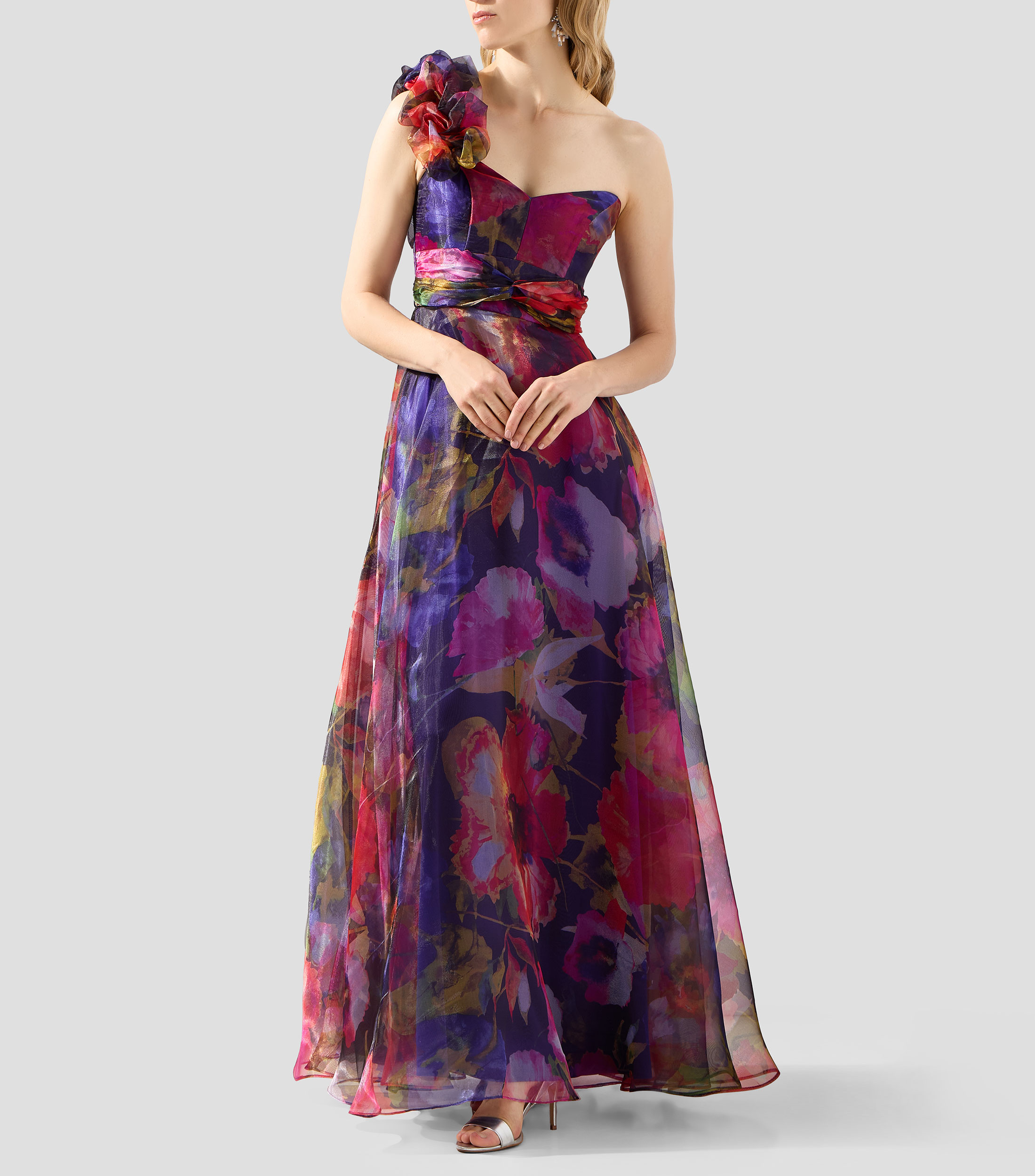 Vestido de fiesta largo estampado Mujer