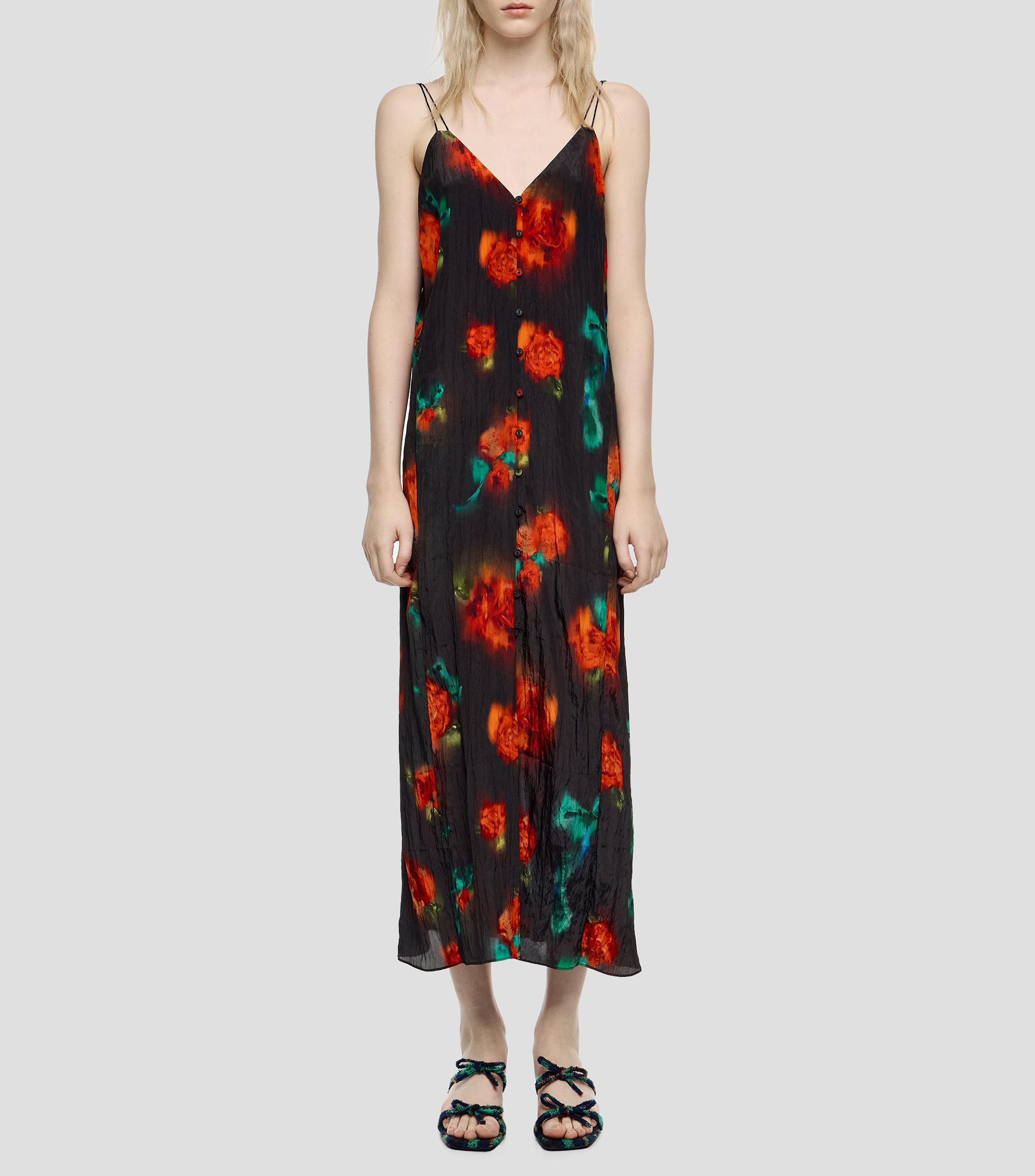 Vestido doble tirante cordones Ribbon Roses negro Mujer