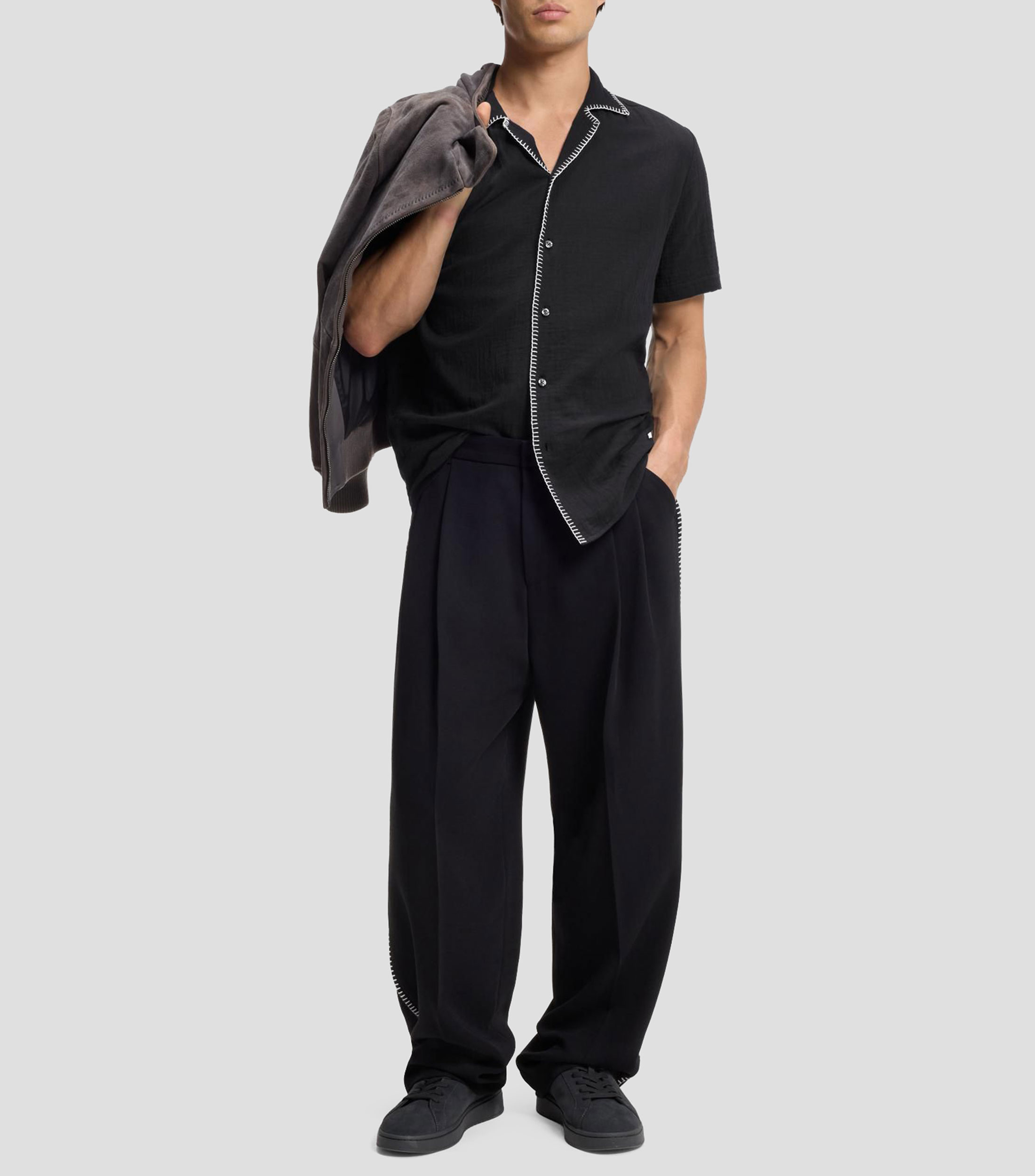 Camisa relaxed en sirsaca de algodón Hombre