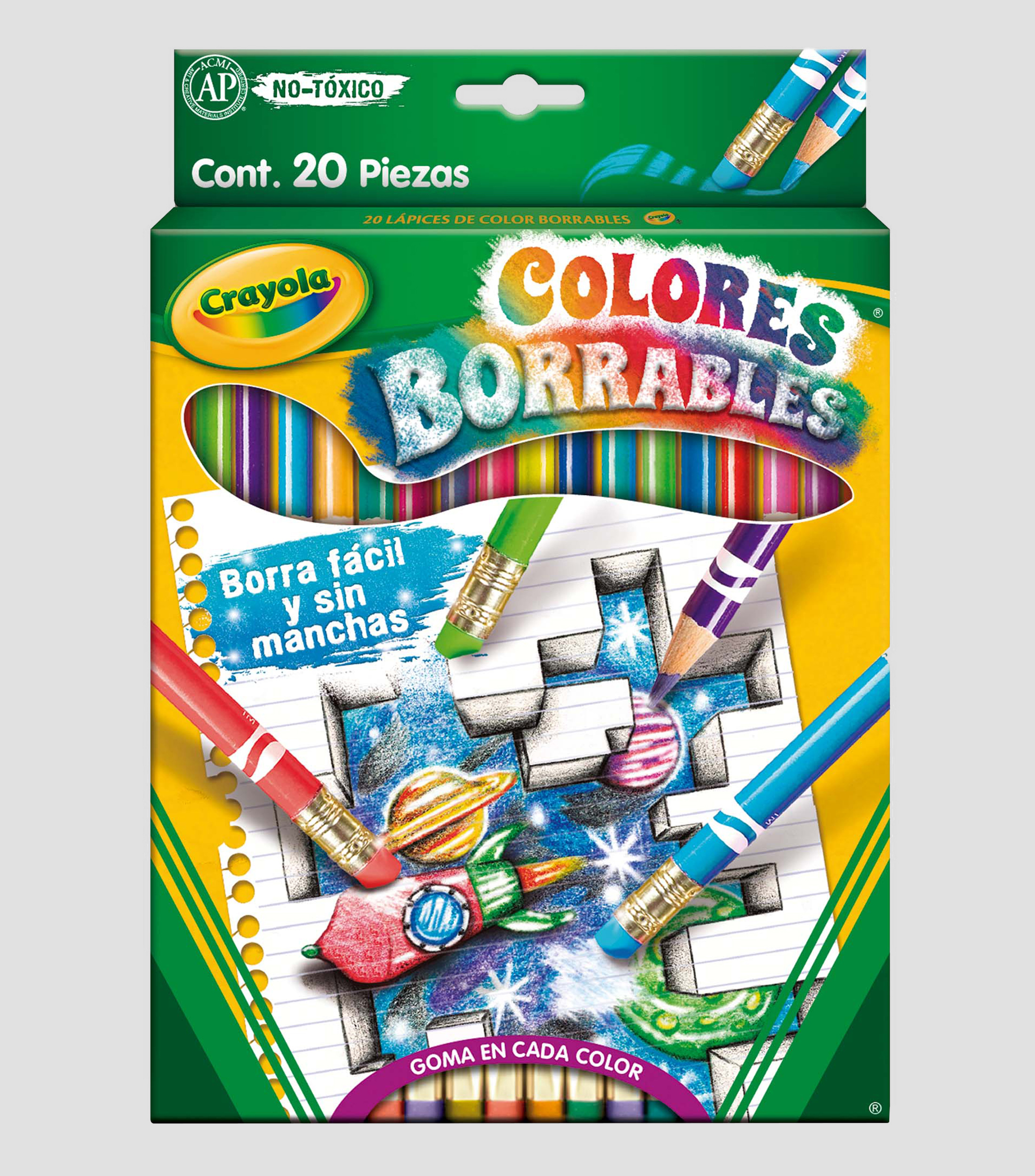 Set 20 Colores Borrables con Sacapuntas