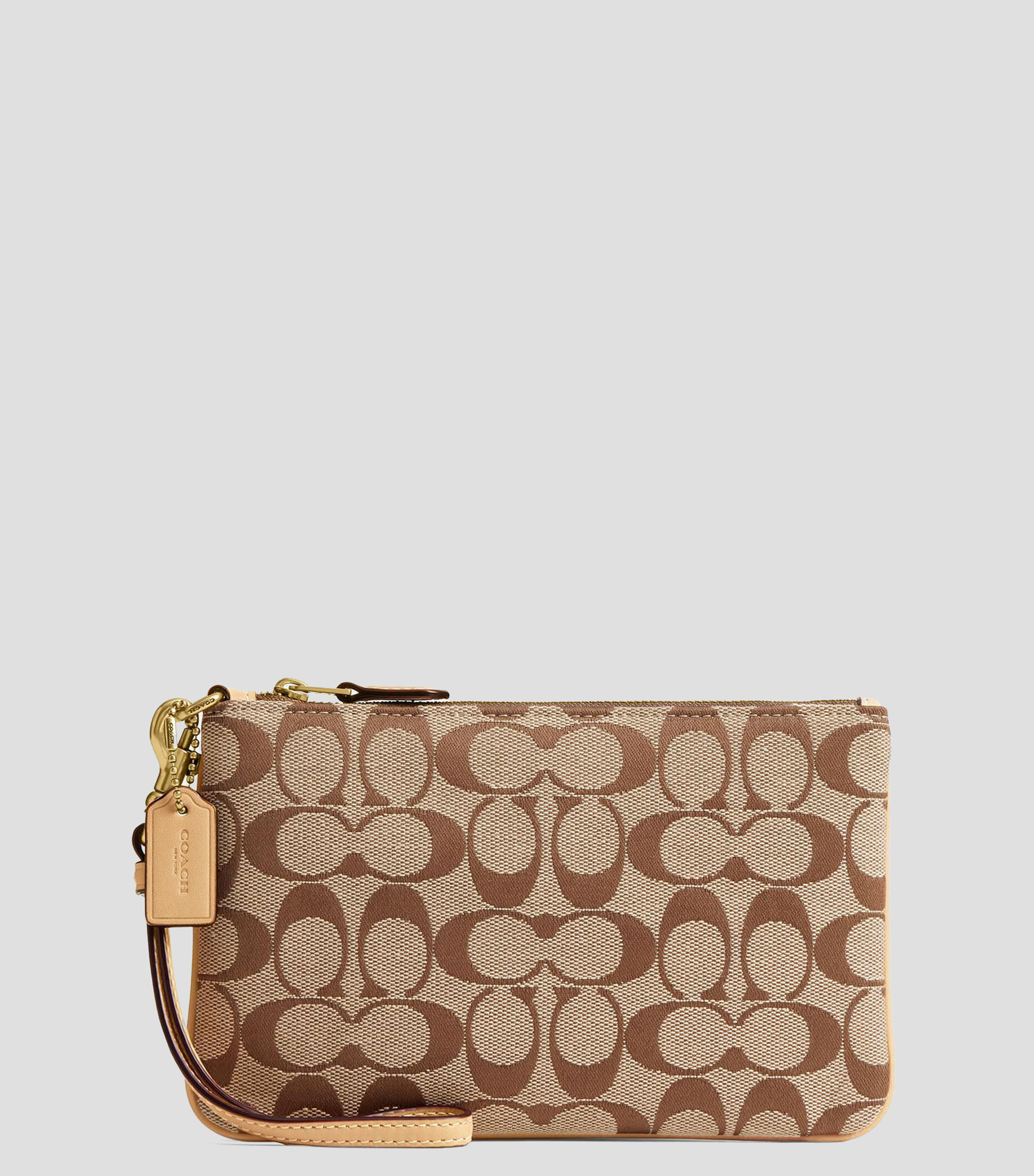 Bolsa wristlet café en piel Essential estampada Mujer