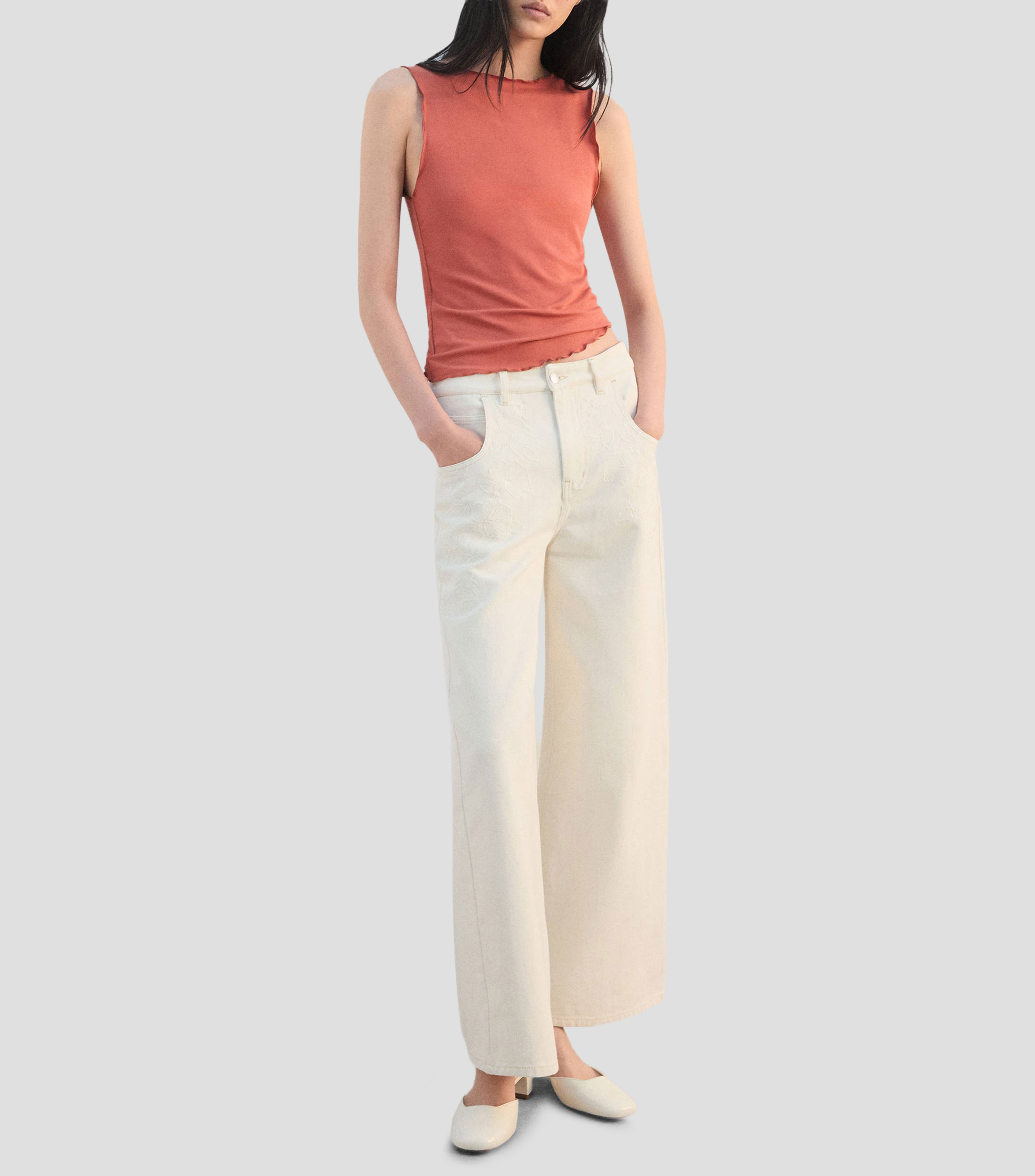Top cuello redondo sin mangas liso Mujer