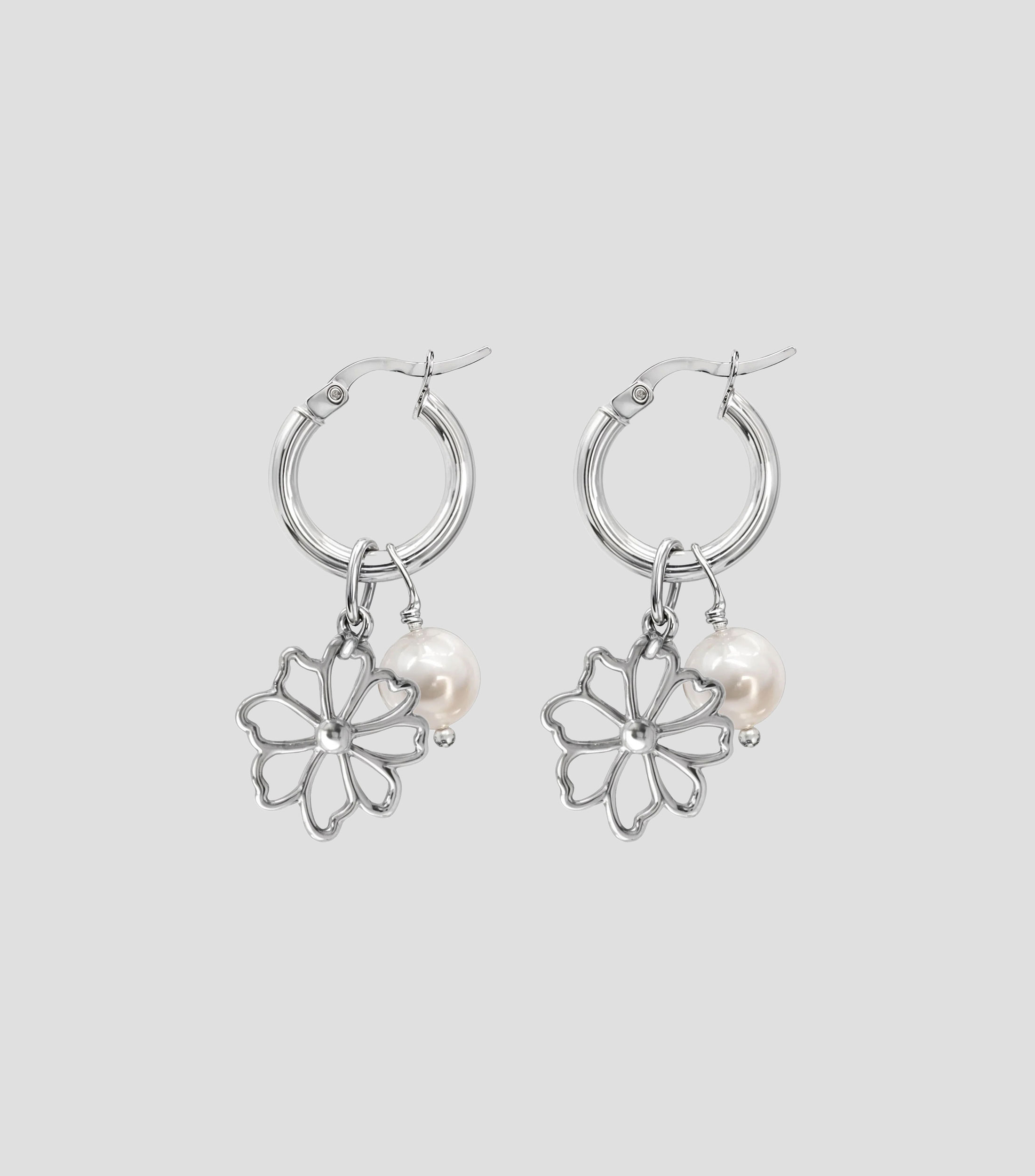 Arracadas con flor y perla Mujer