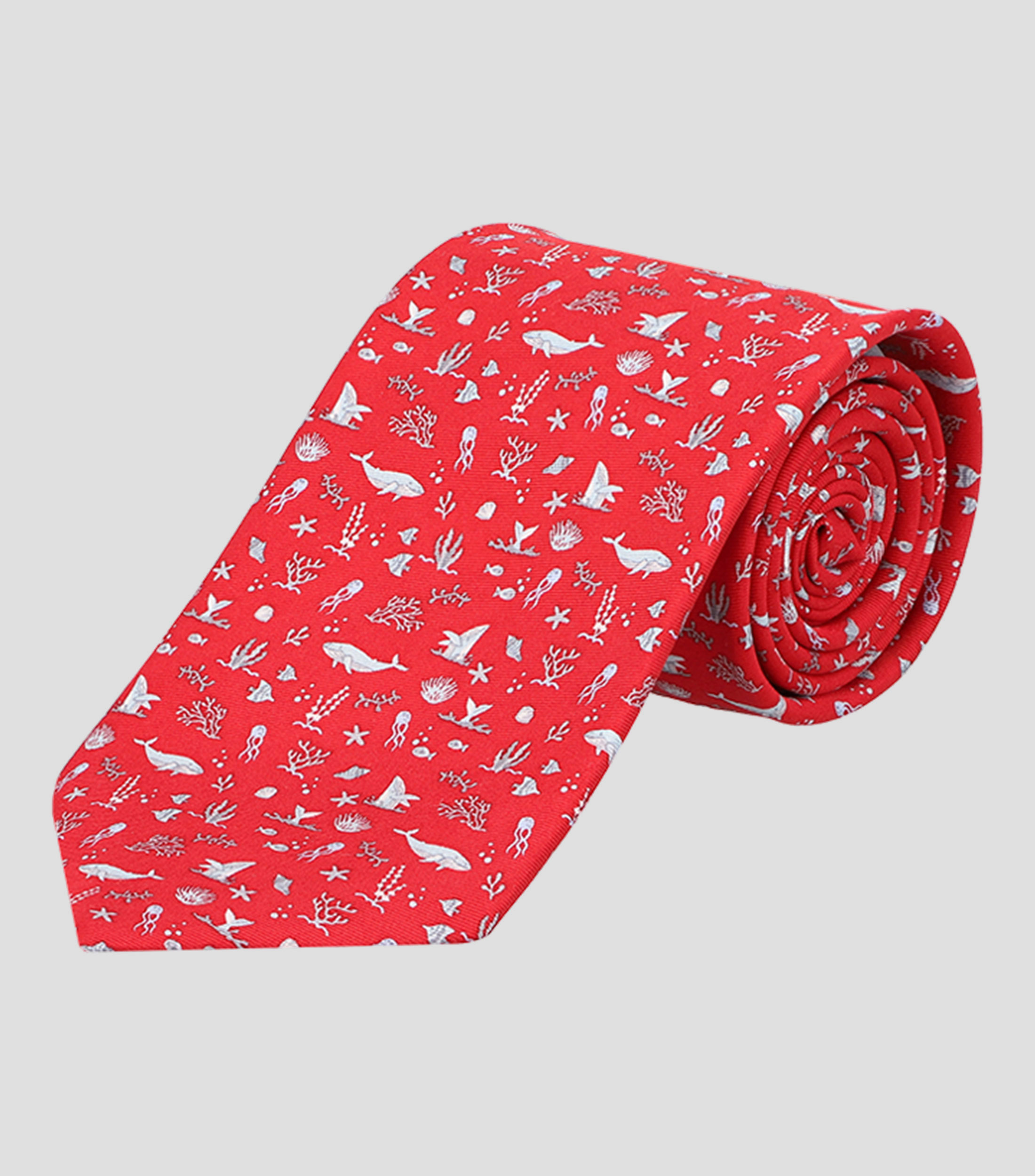 Corbata Ancha de Seda Roja con Ballenas
