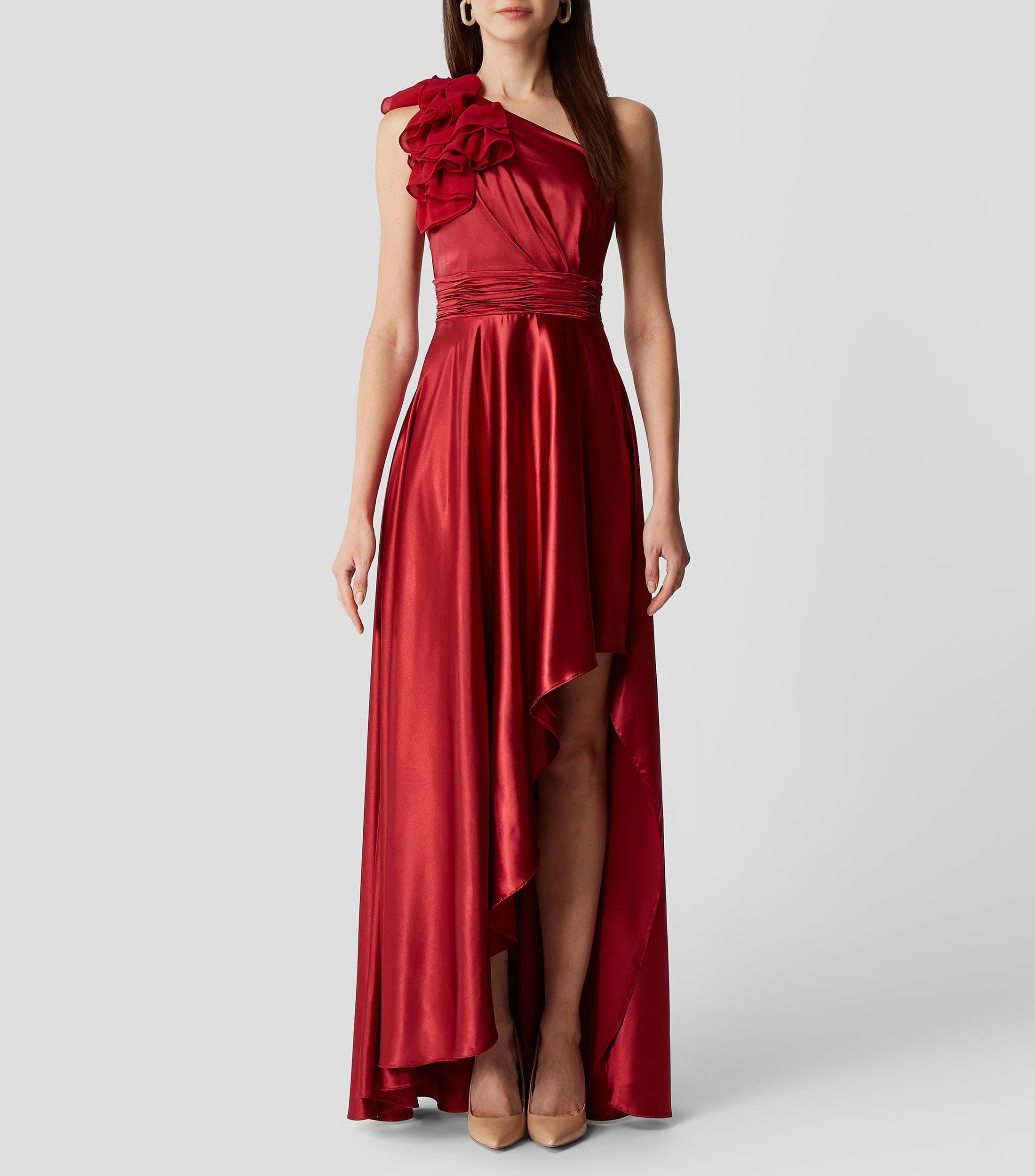 Vestido de fiesta largo liso asimétrico Mujer