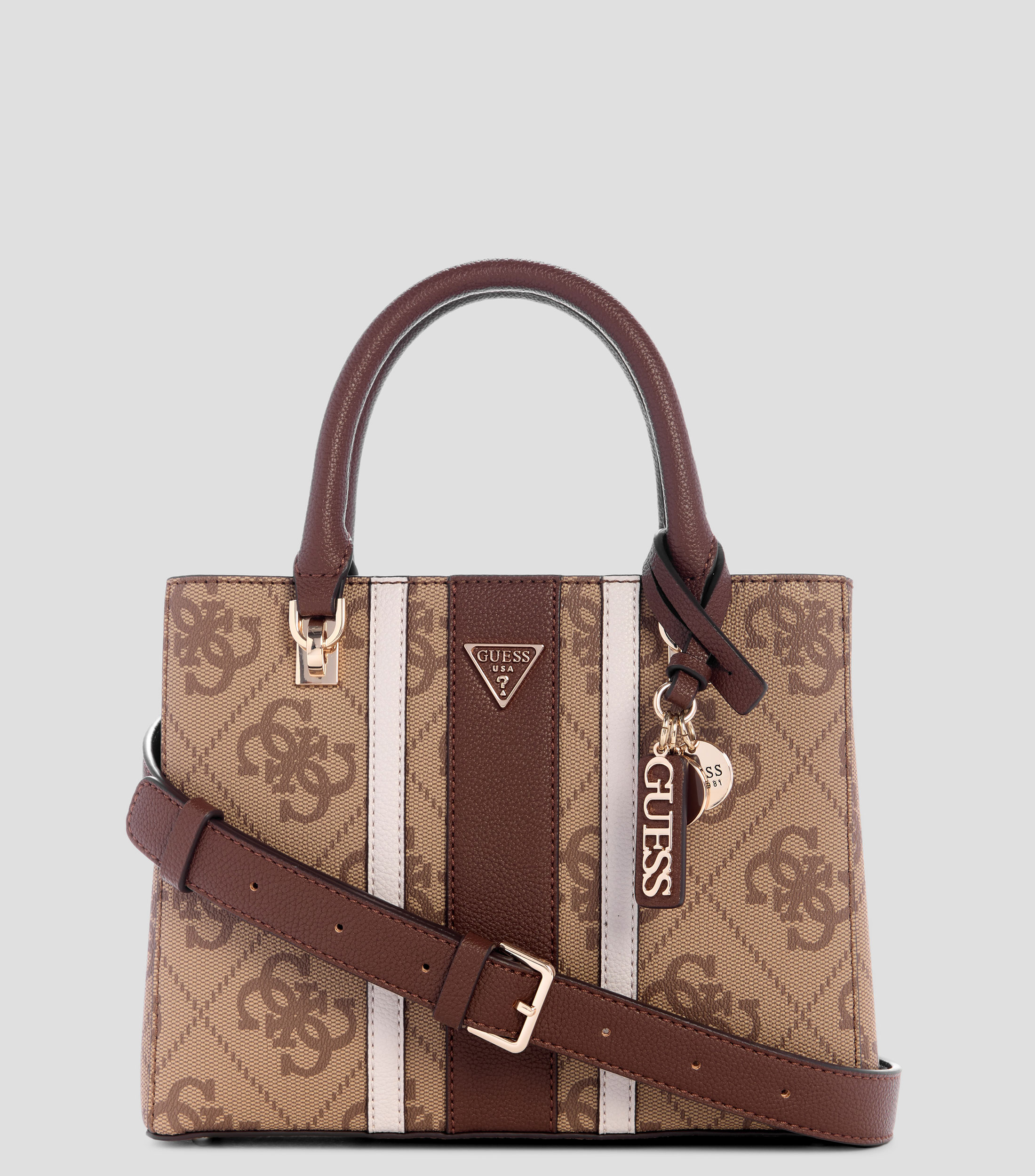 Bolsa satchel café estampada Mujer