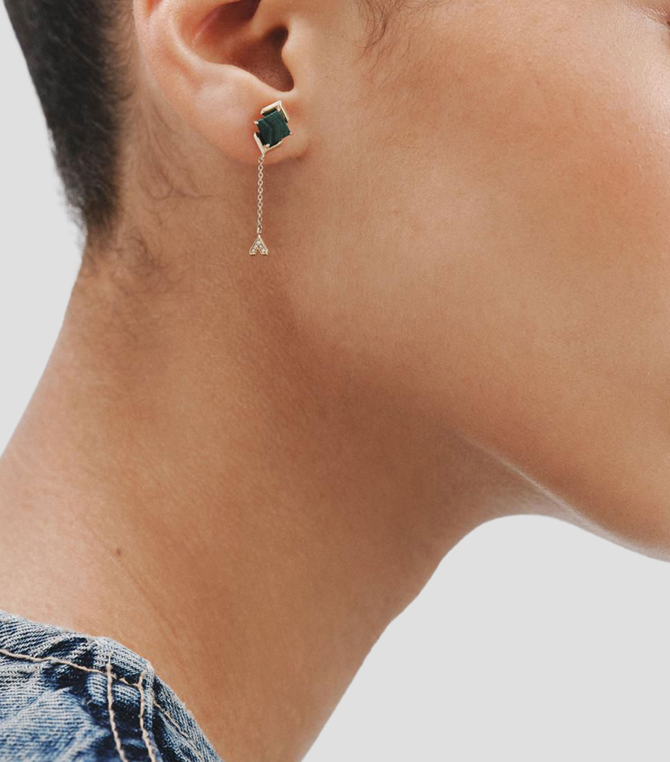 Pendientes en oro amarillo de 9 kilates Rosetta con malaquita y diamantes Mujer