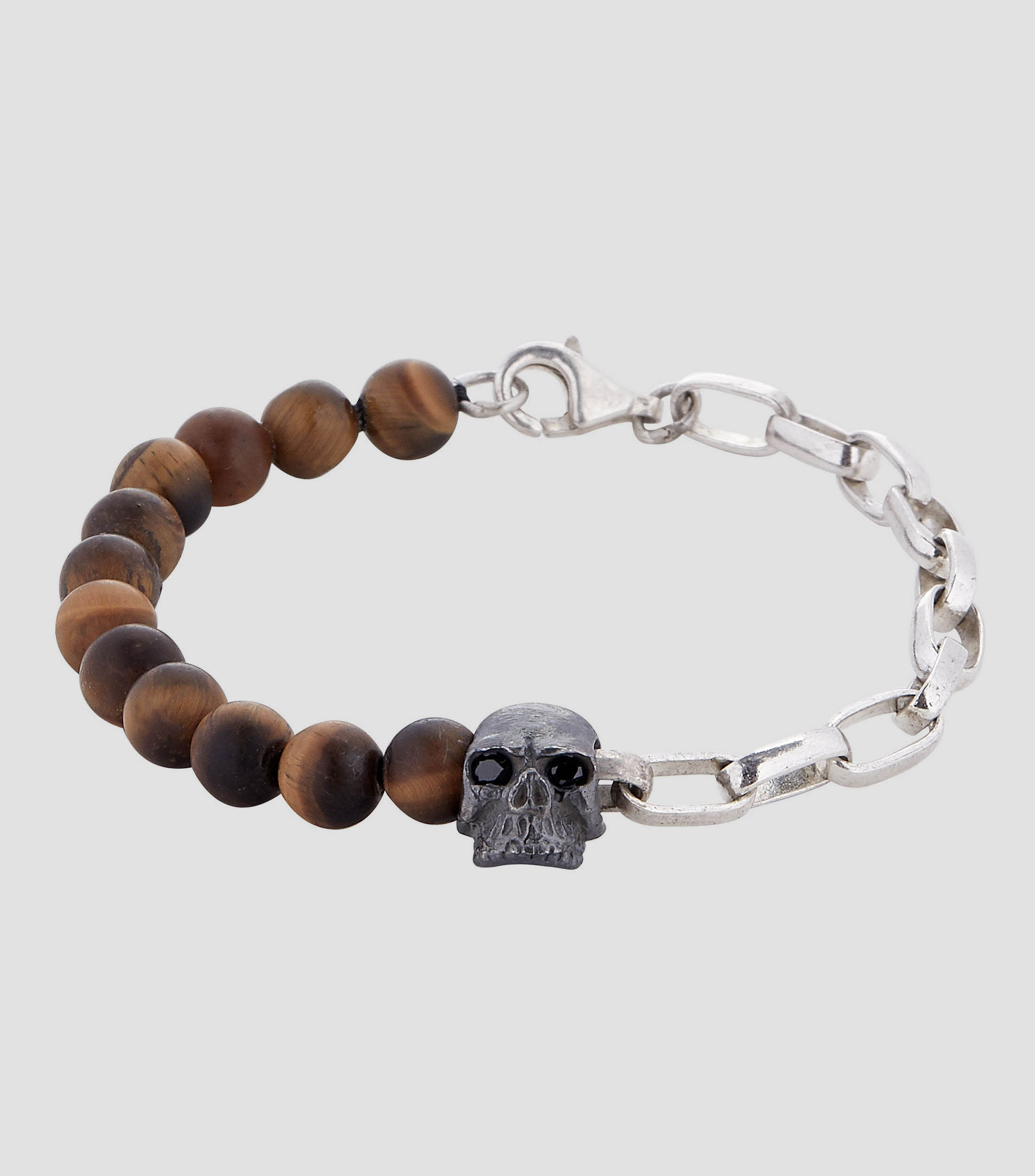 Pulsera Skull Tiger Eye Matte en plata Hombre