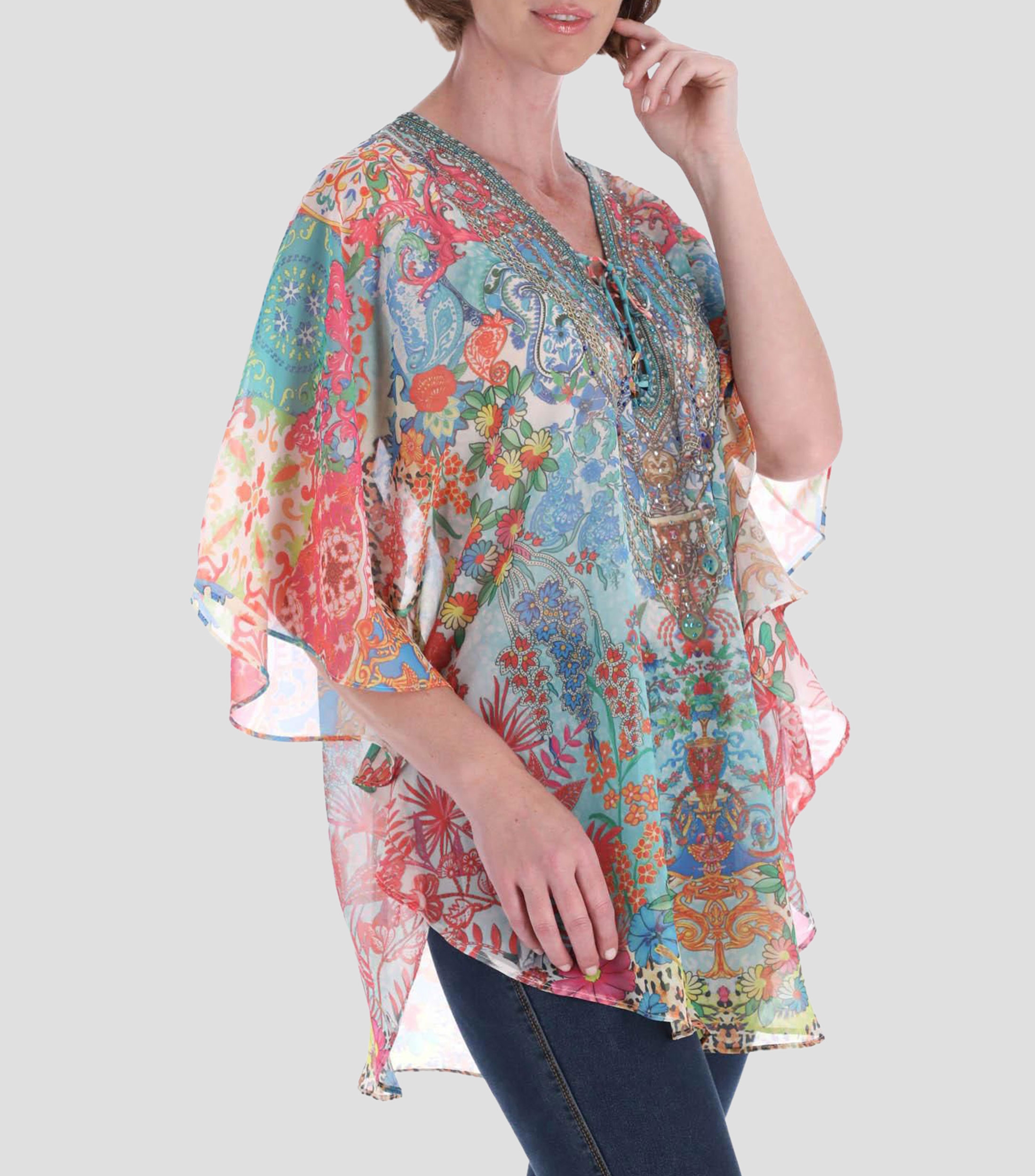 Blusa estampada manga corta Mujer