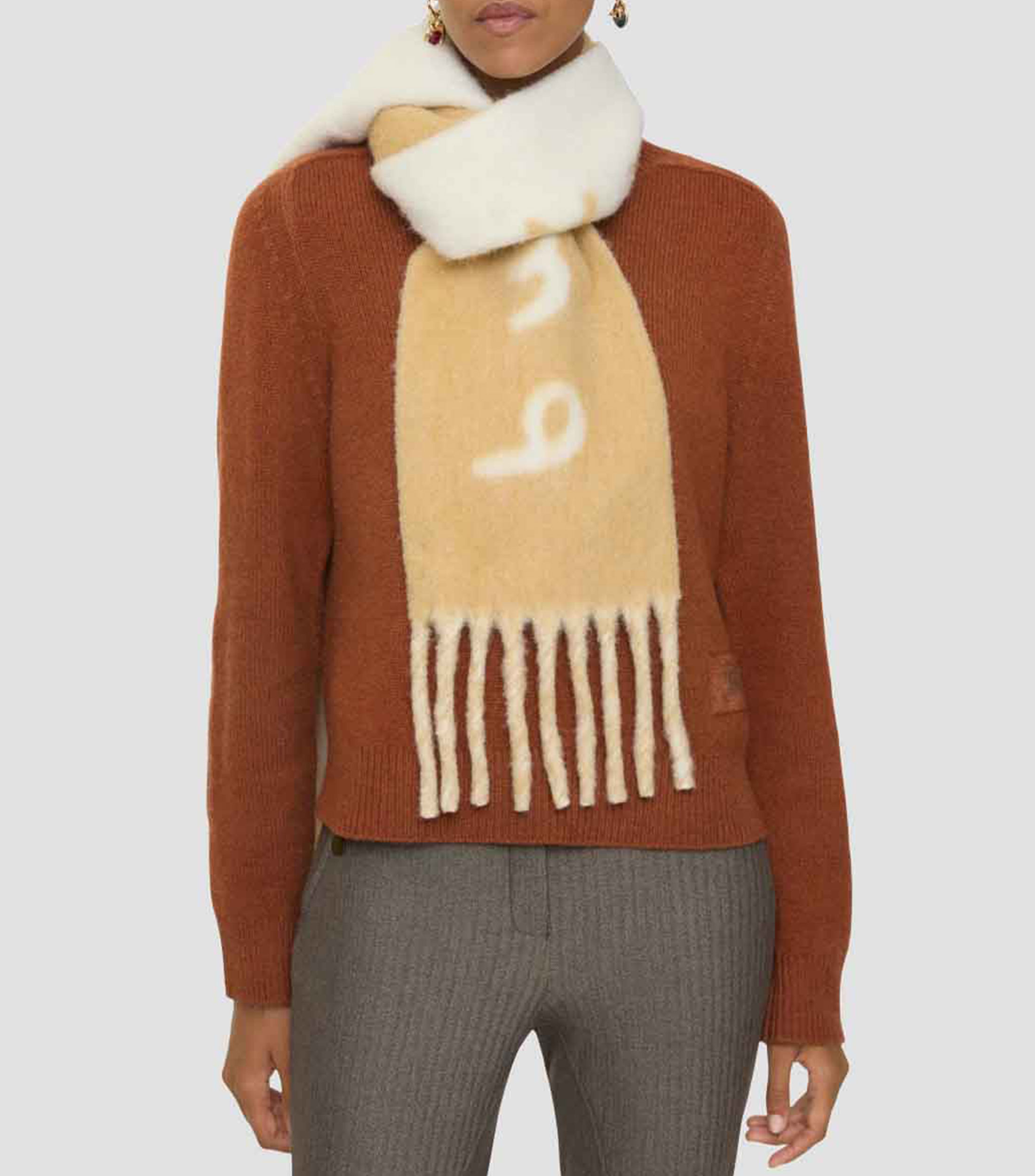 Bufanda reversible beige estampada Unisex