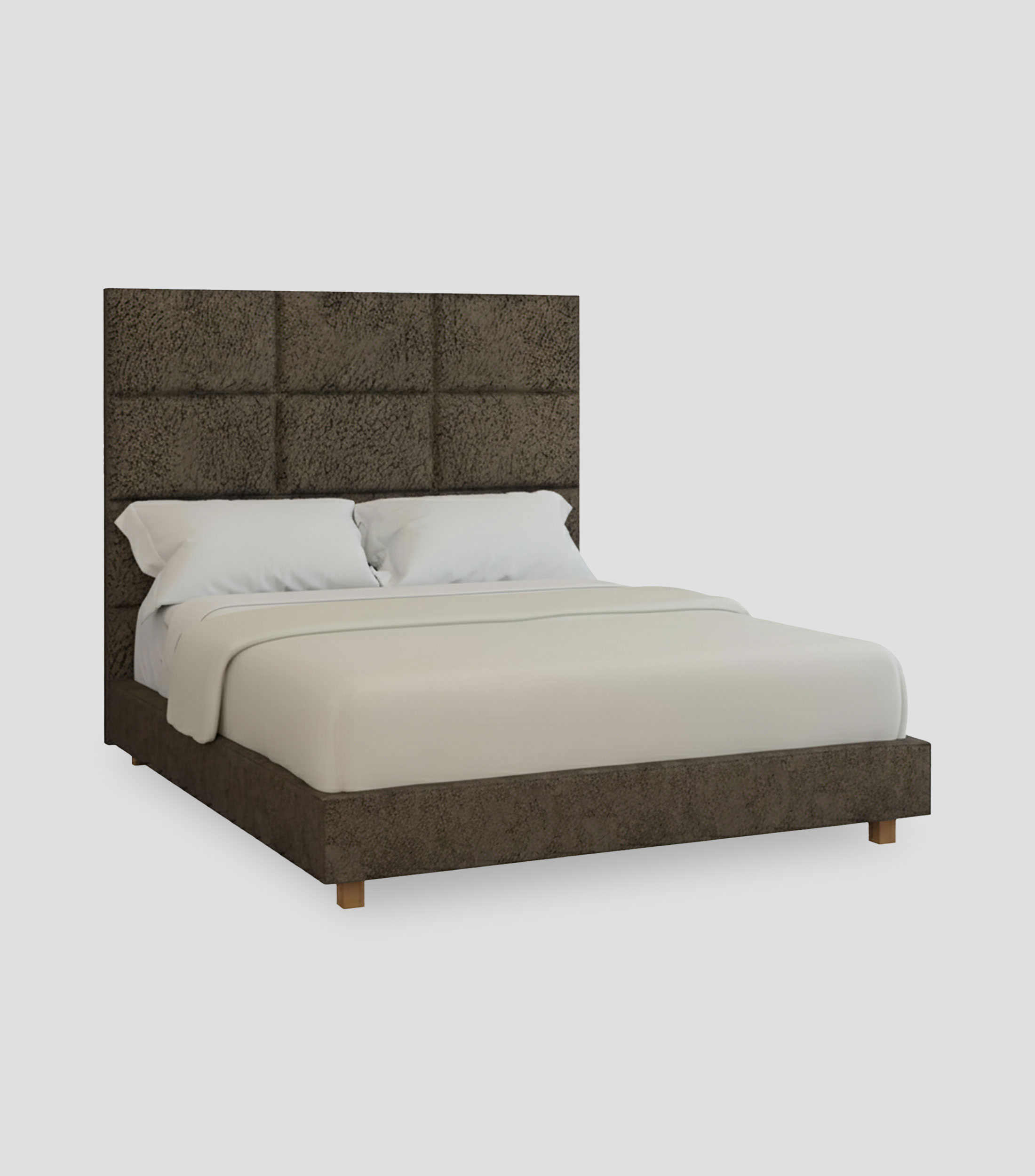 Cama Queen Size Alta Antilope Taupe Brick en tela