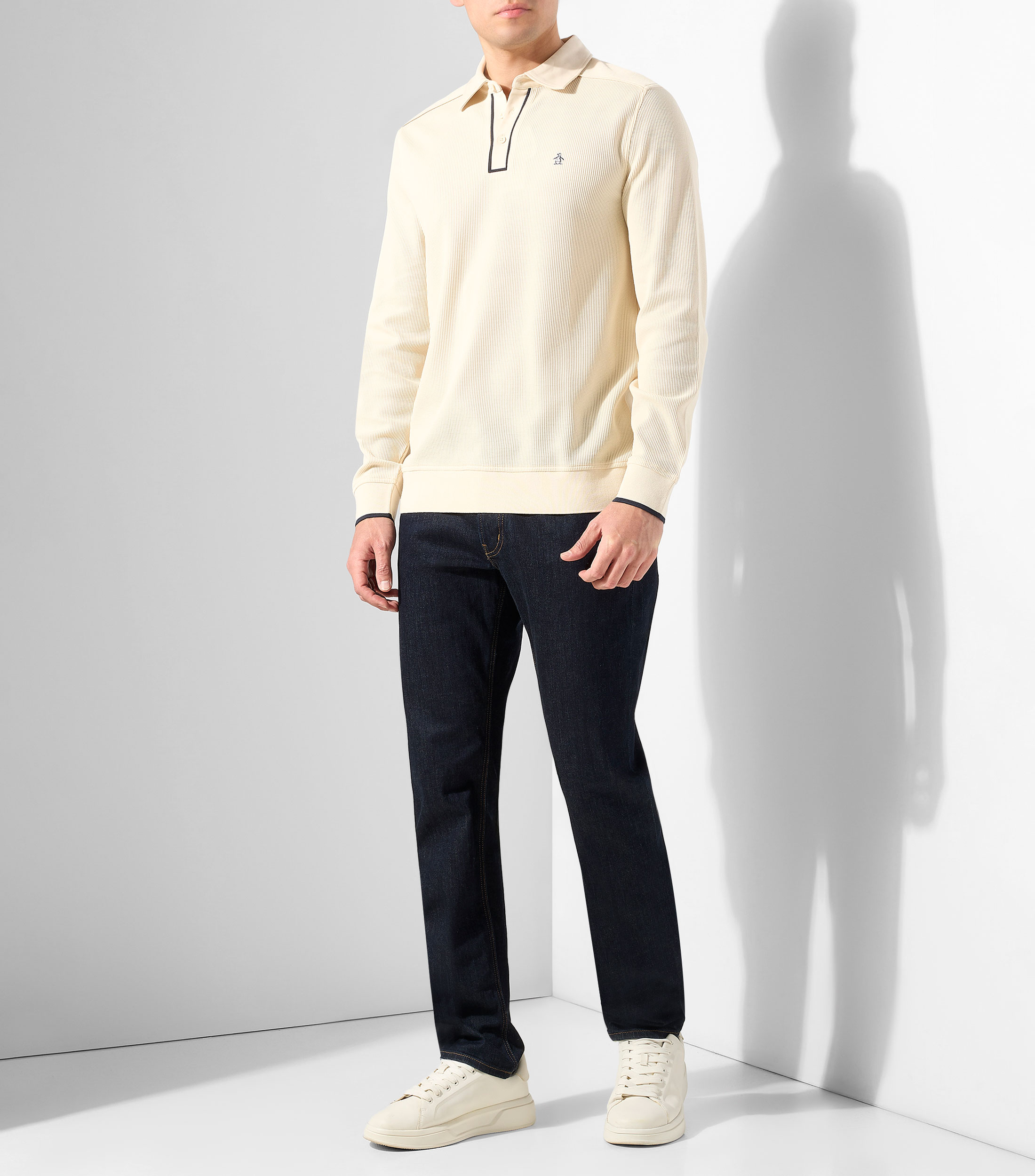 Playera tipo polo manga larga microdiseño Hombre