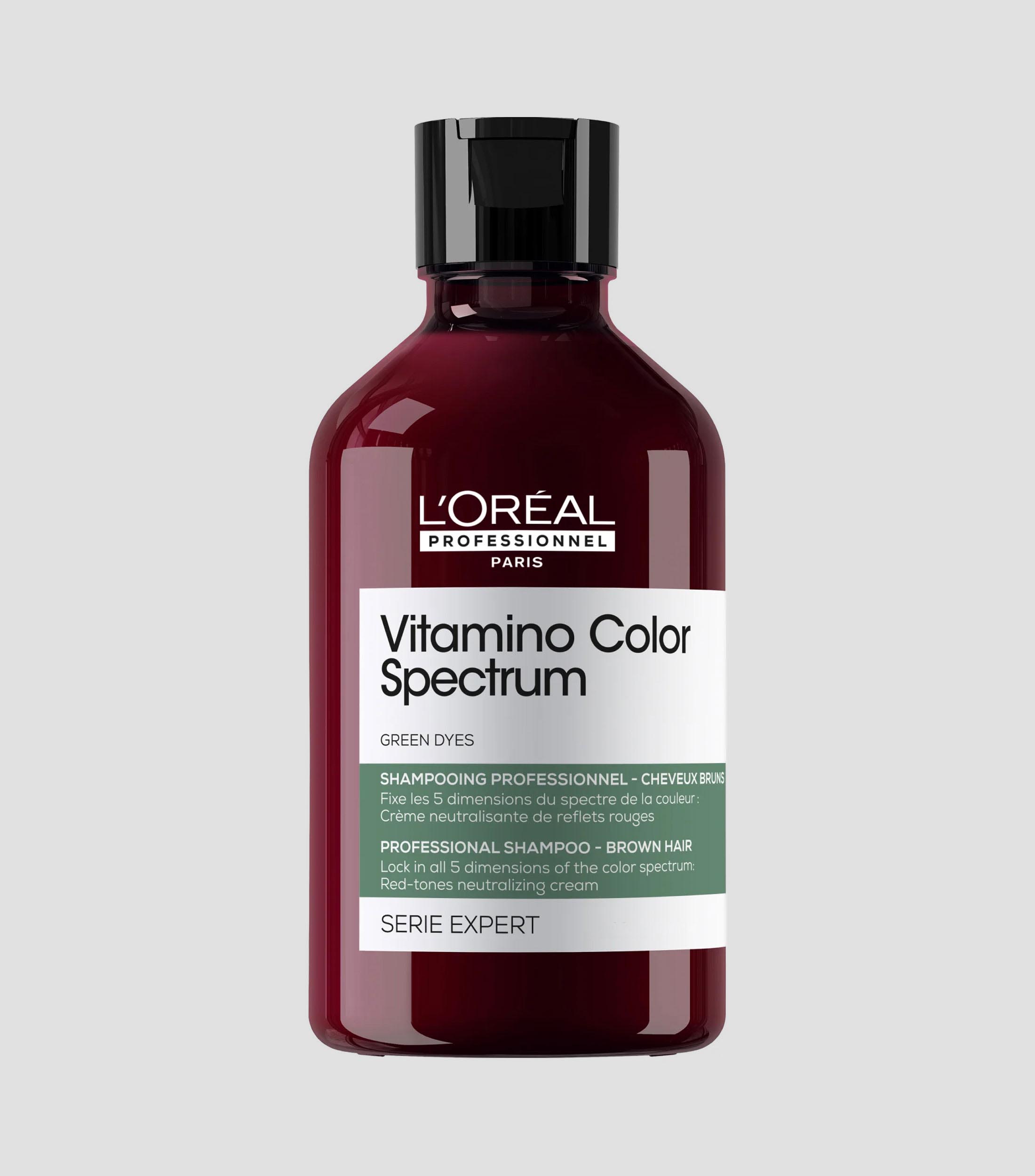 Shampoo Vitamino Color Spectrum de sistema iluminador del color, tinte verde para neutralizar tonos rojos, 300 ml