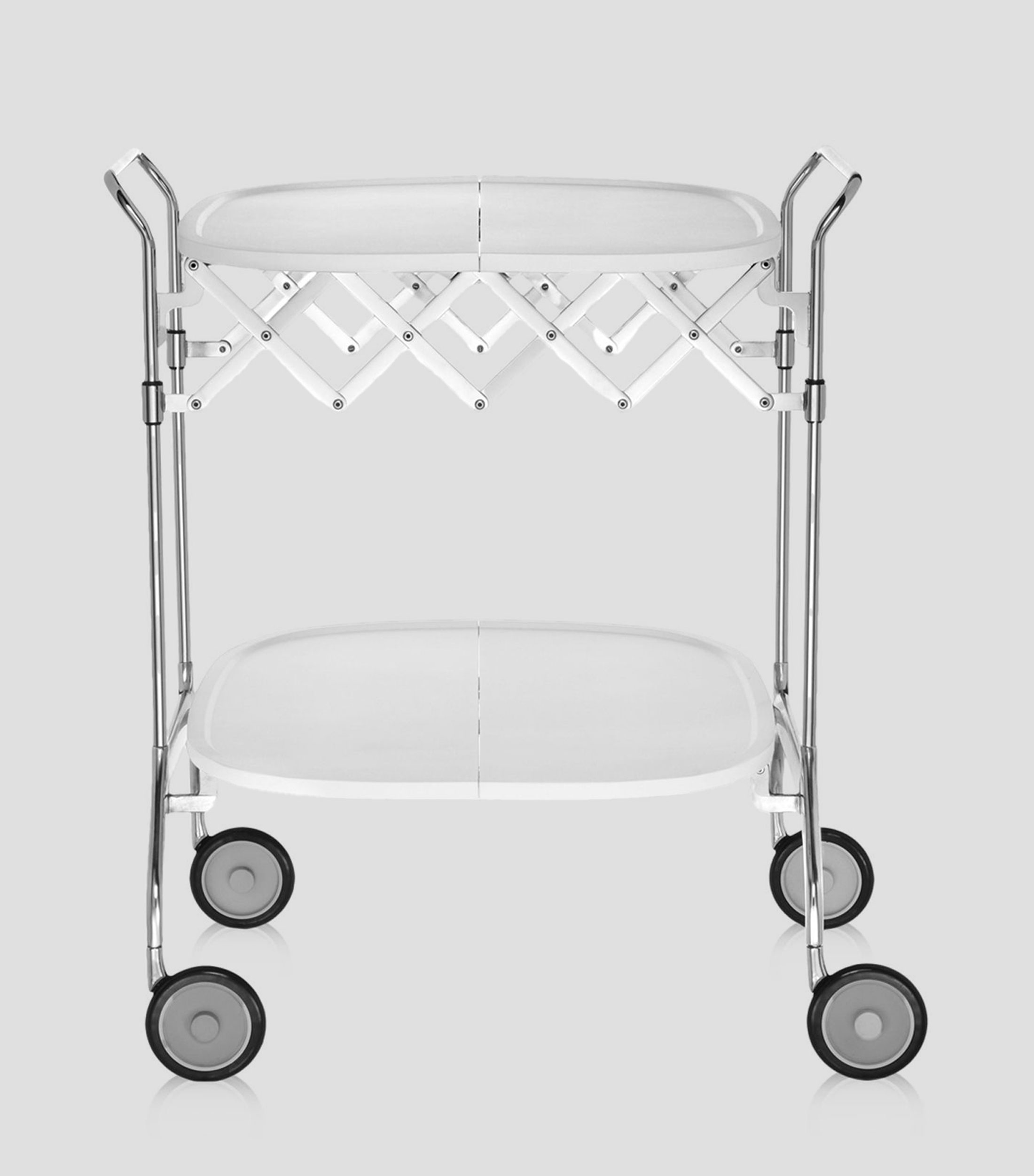 Carro de servicio Plegable Gastone en acero cromado blanco