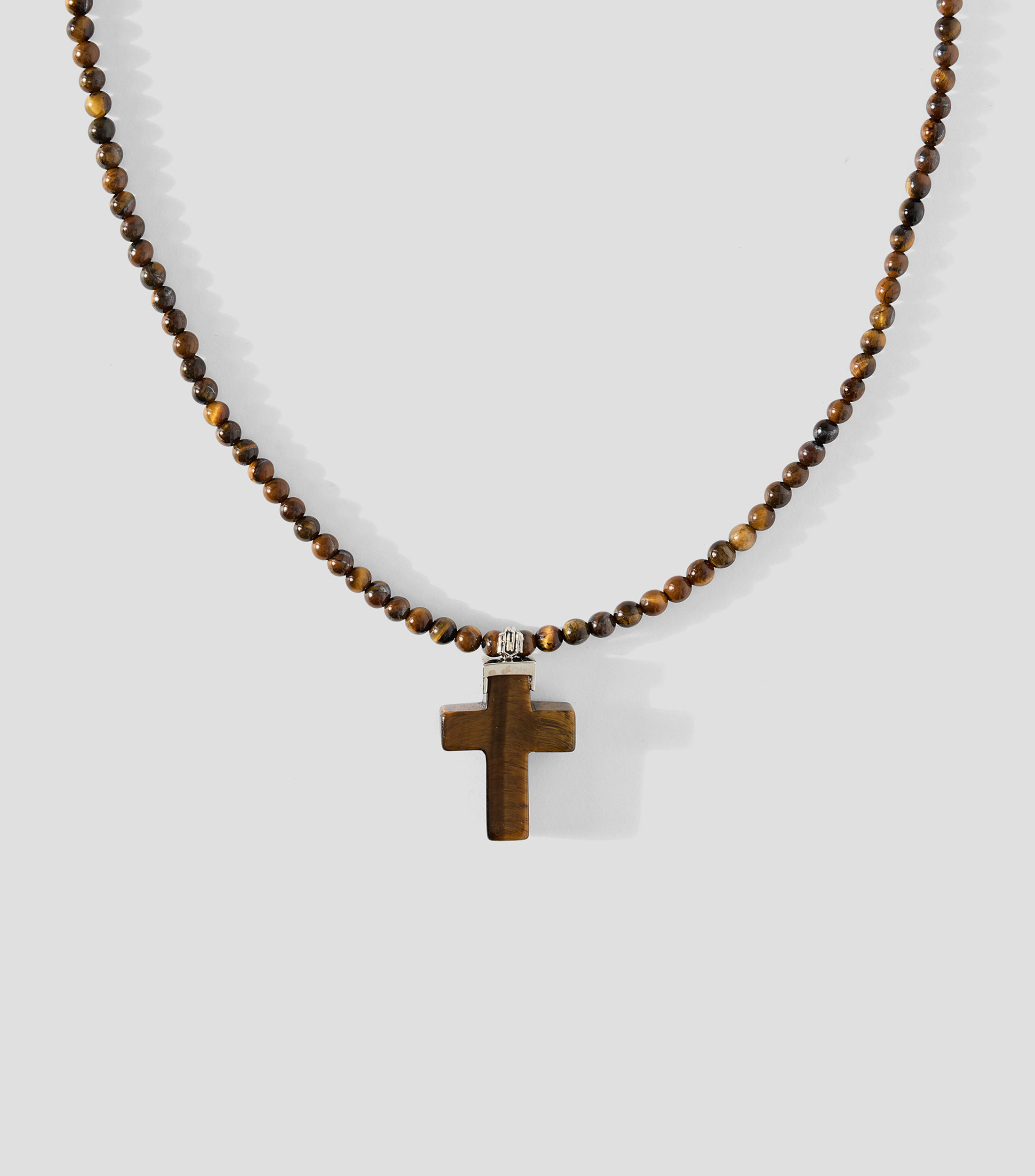 Dije de cruz con cadena en Ojo de tigre Hombre