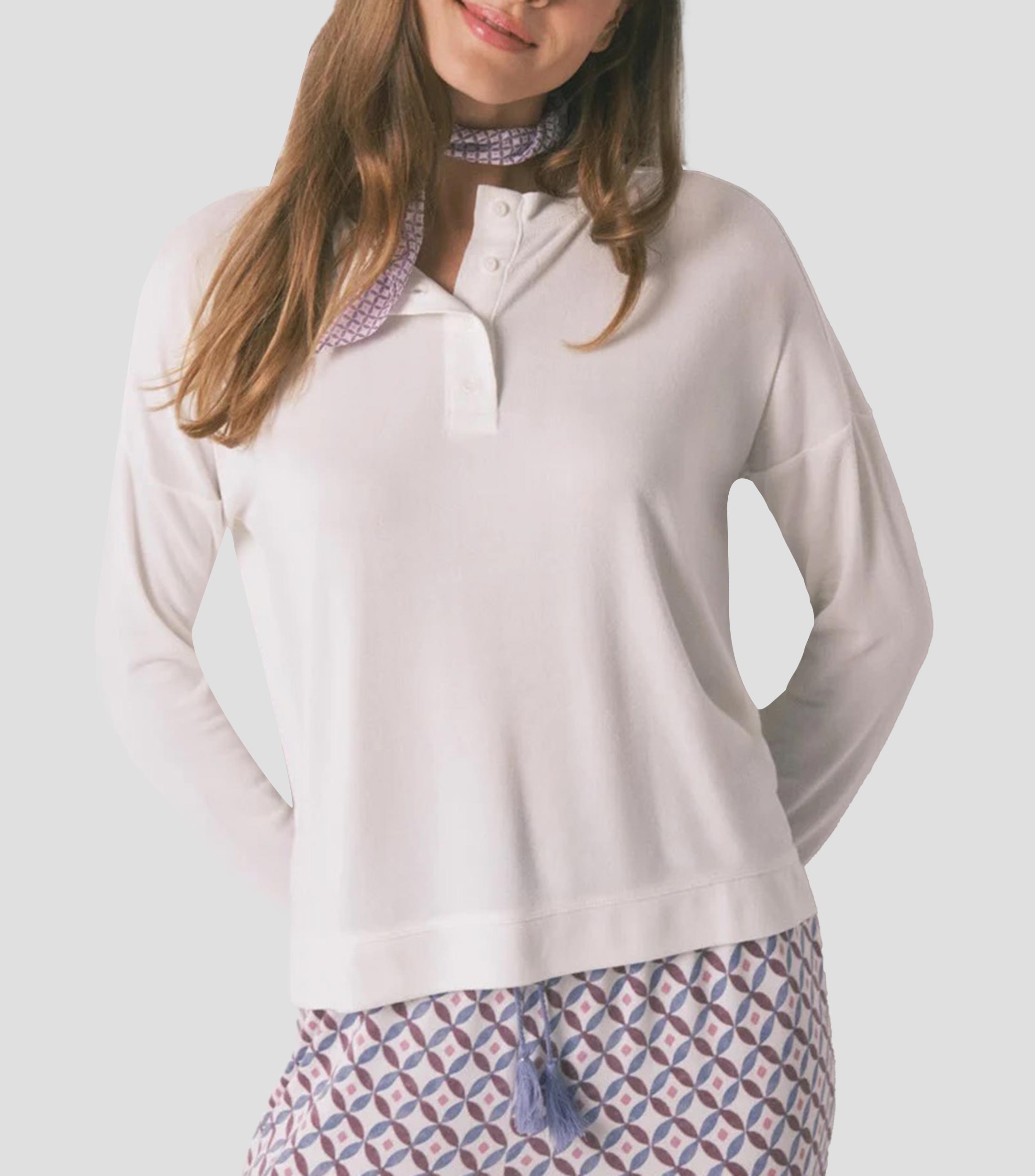 Playera cuello redondo manga larga lisa Mujer