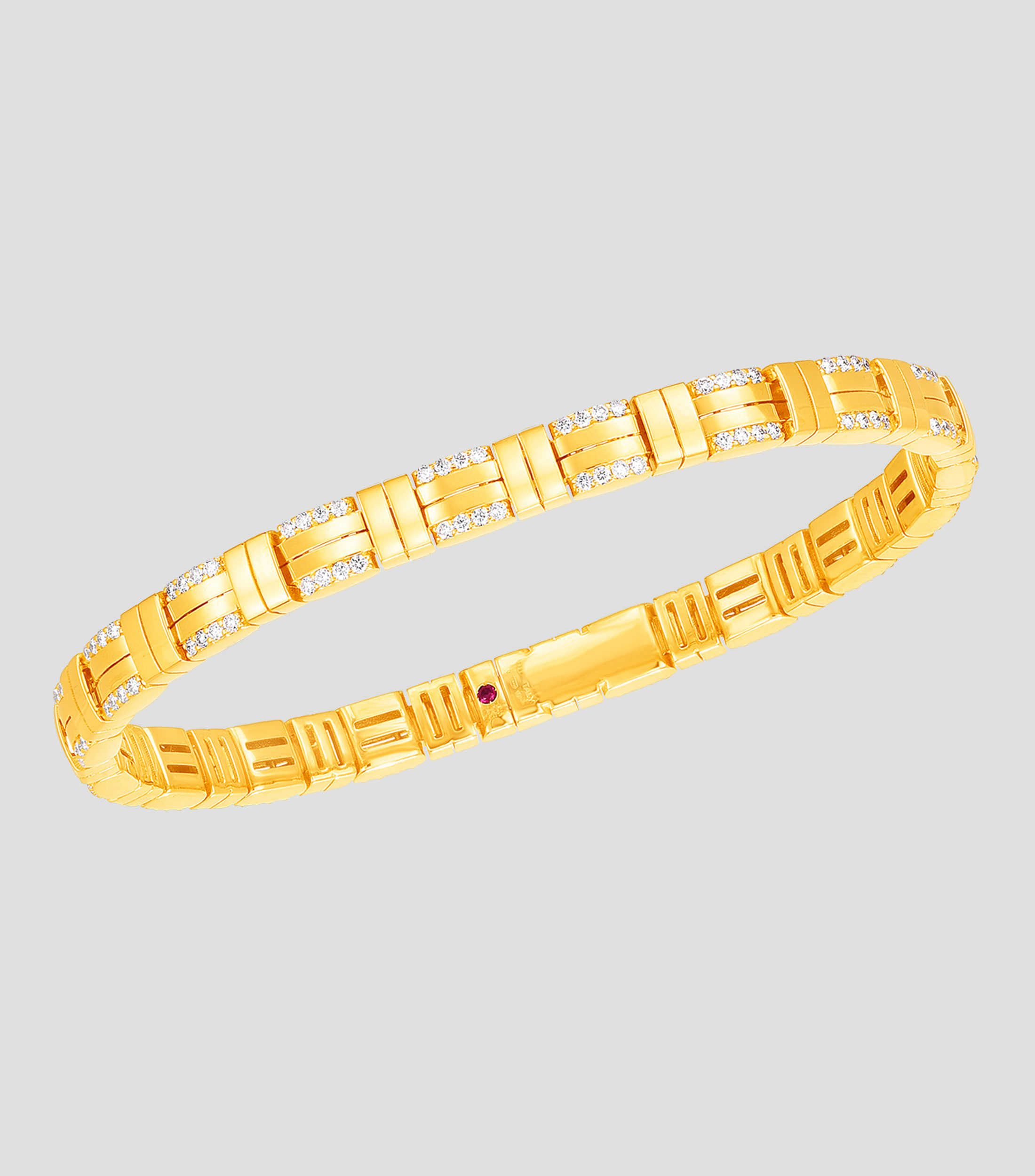 Brazalete en oro amarillo 18 Kilates texturizado con diamantes Mujer