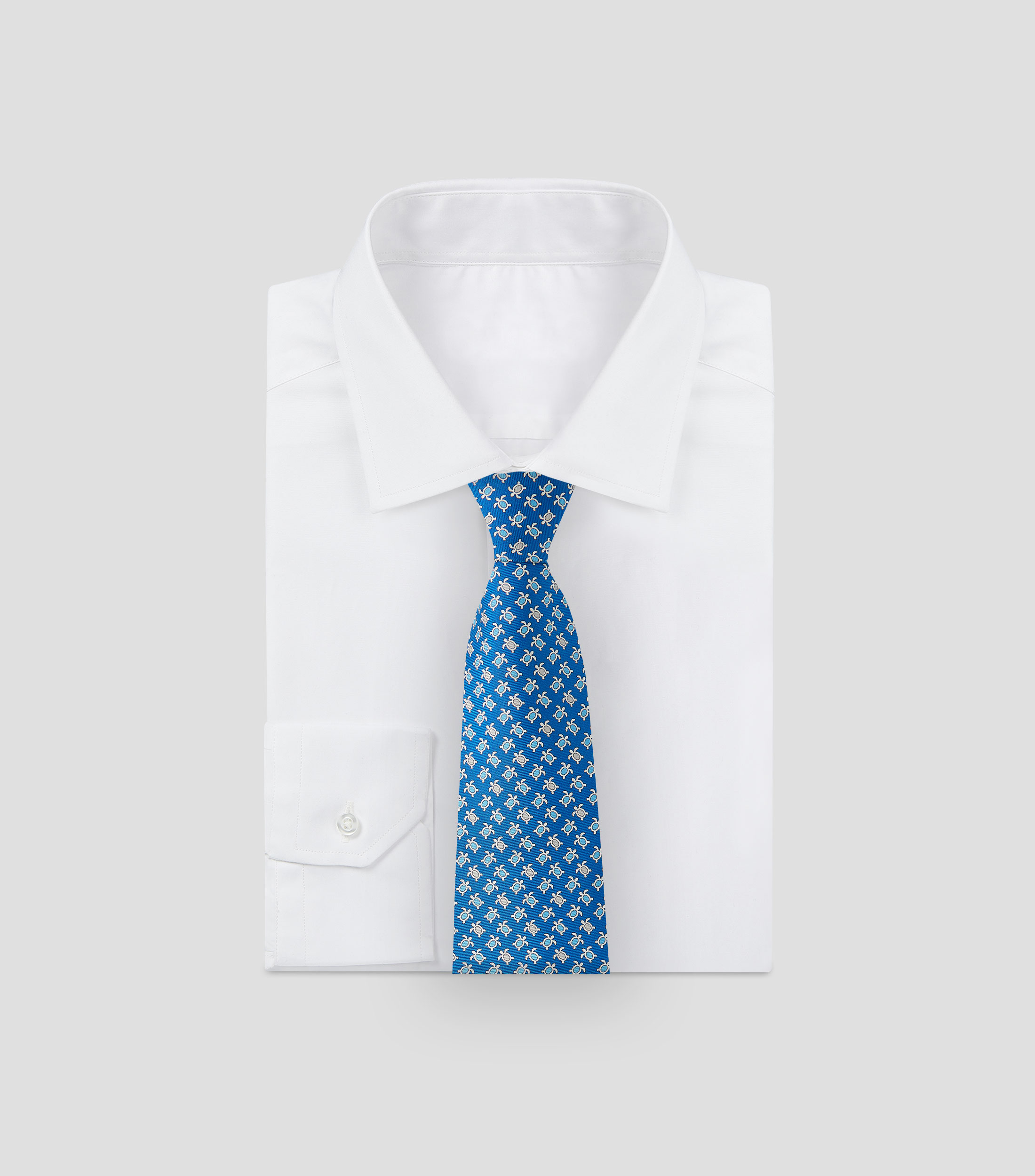 Corbata ancha en seda azul estampada