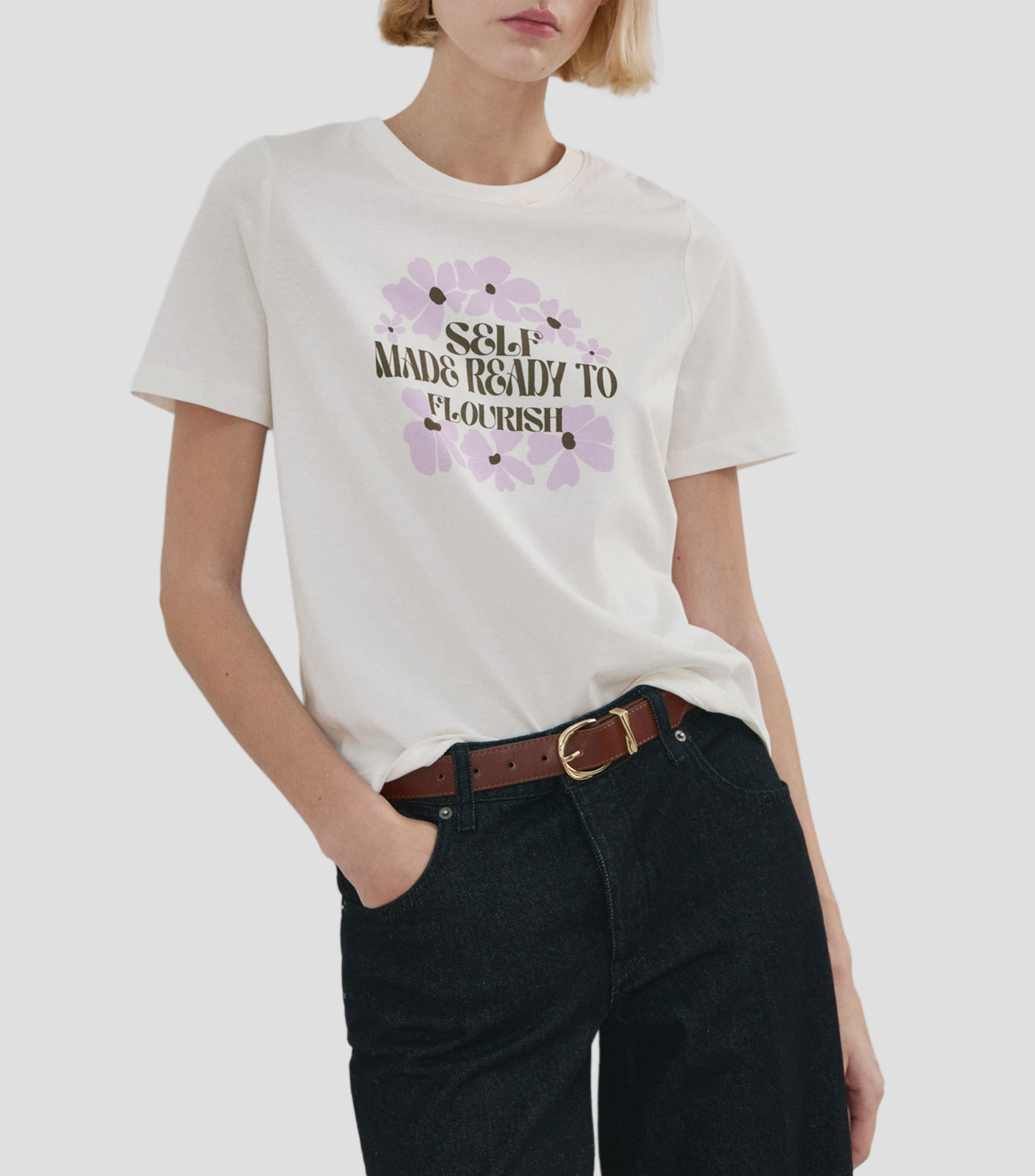 Playera cuello redondo manga corta estampada Mujer